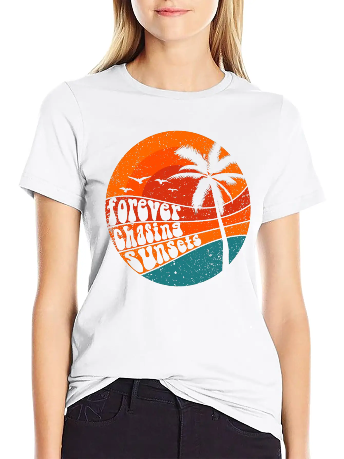 Forever Chasing Sunsets Retro Summer Vacation Stylish Everyday T-Shirt – Unisex Basic Cotton Tee