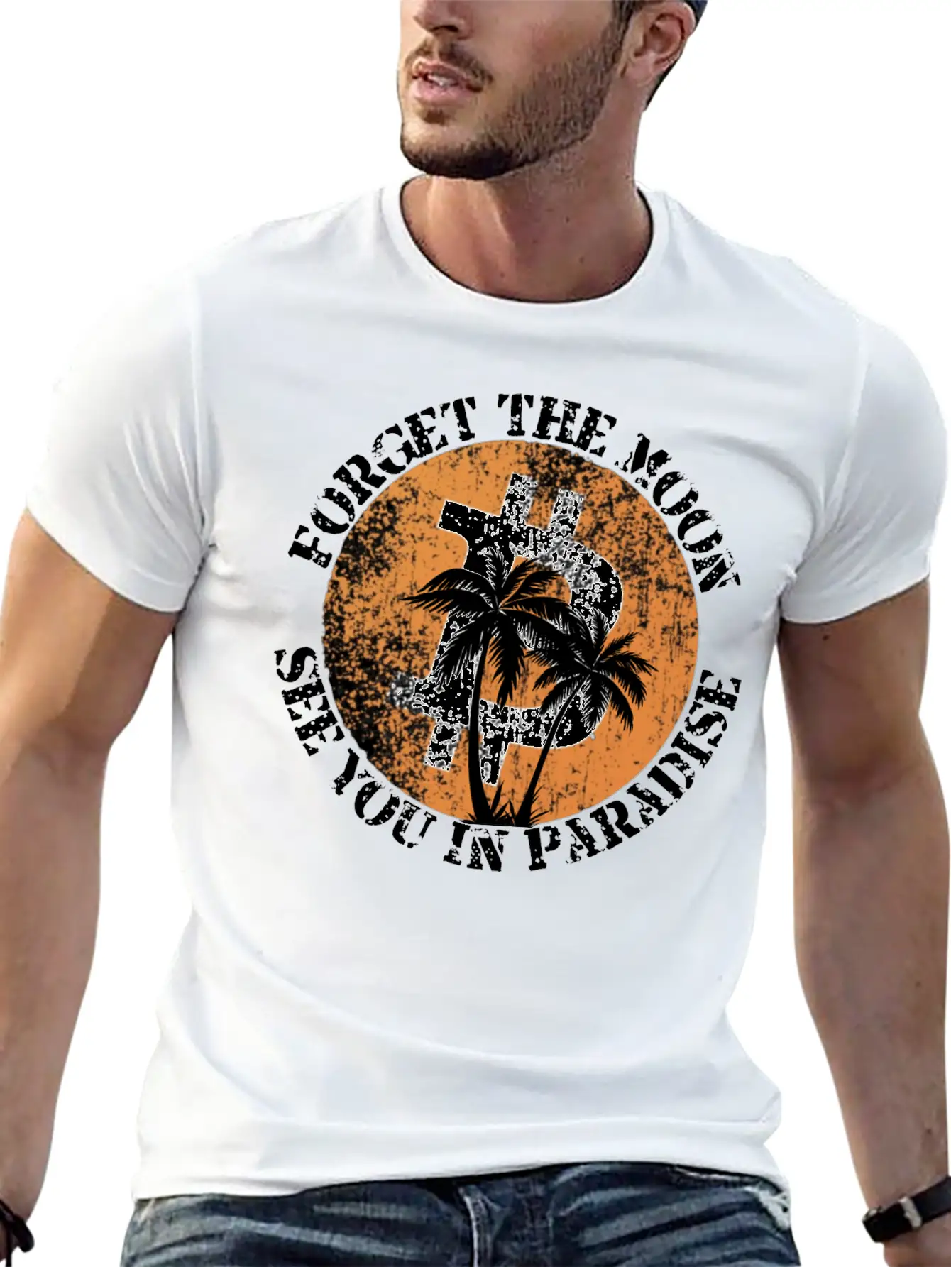 Forget The Moon See You In Paradise Crypto Design Stylish Everyday T-Shirt – Unisex Basic Cotton Tee