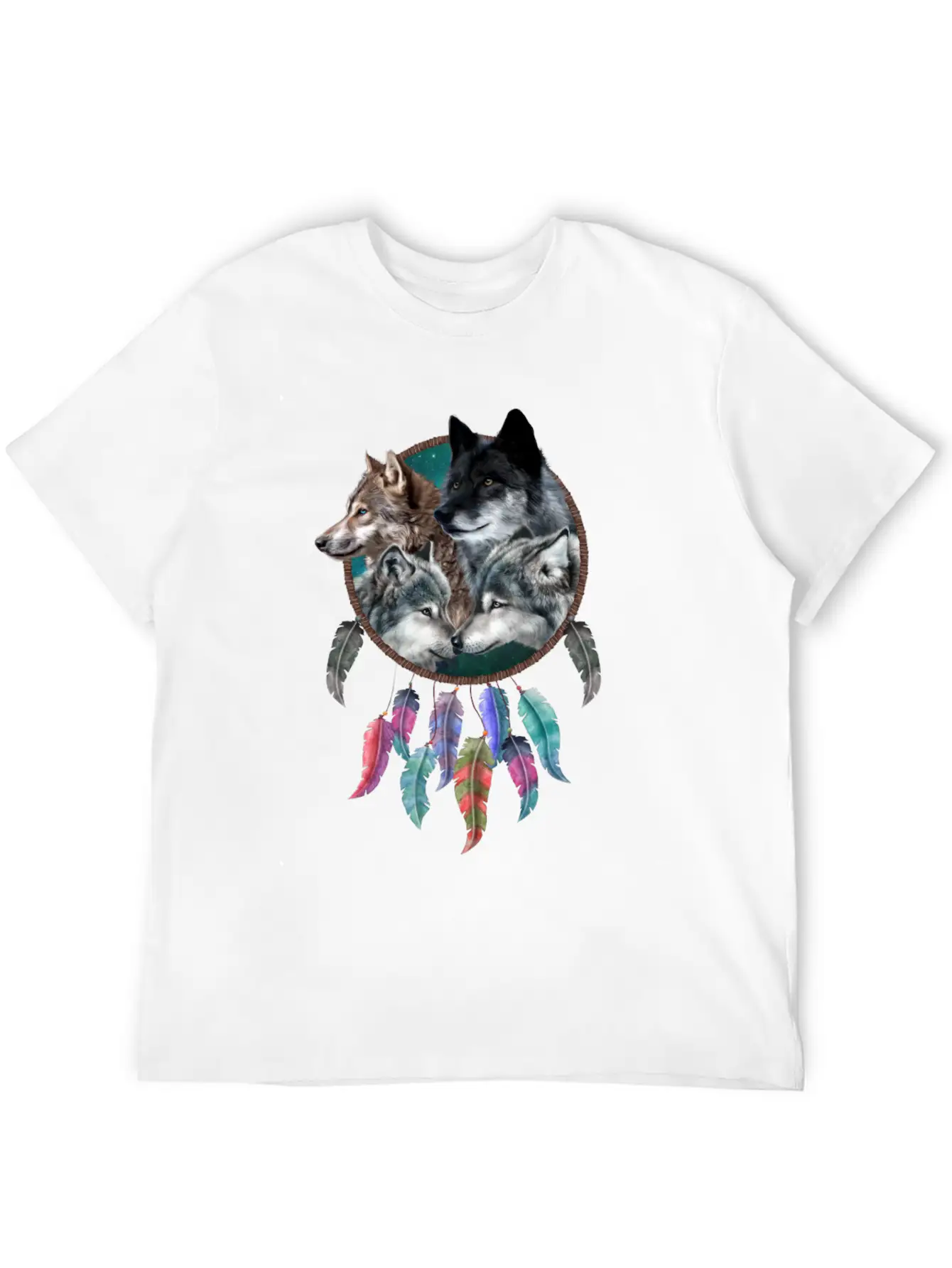 Four Wolf Caring Dream Catcher Stylish Everyday T-Shirt – Unisex Basic Cotton Tee