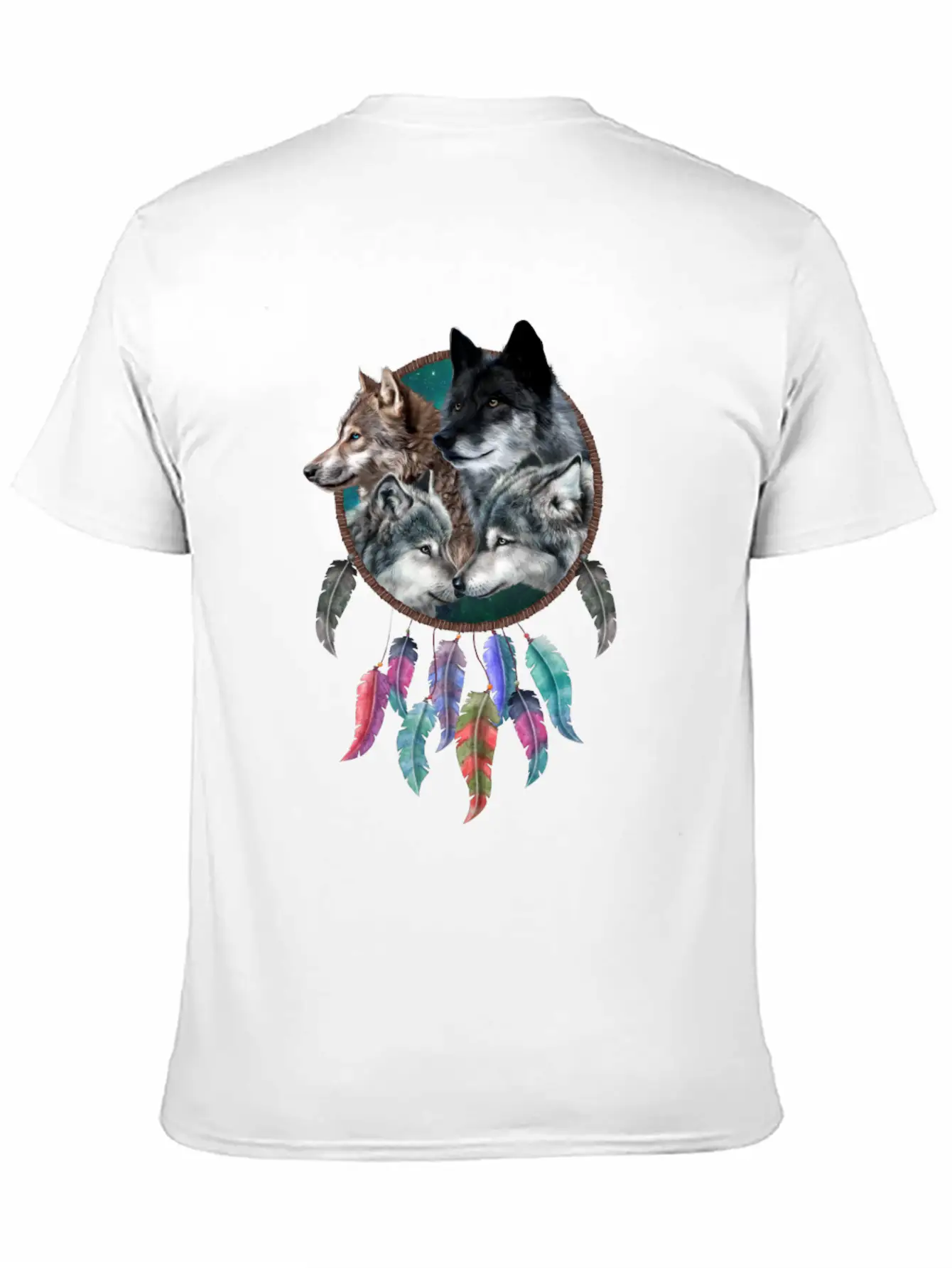 Four Wolf Caring Dream Catcher Stylish Everyday T-Shirt – Unisex Basic Cotton Tee