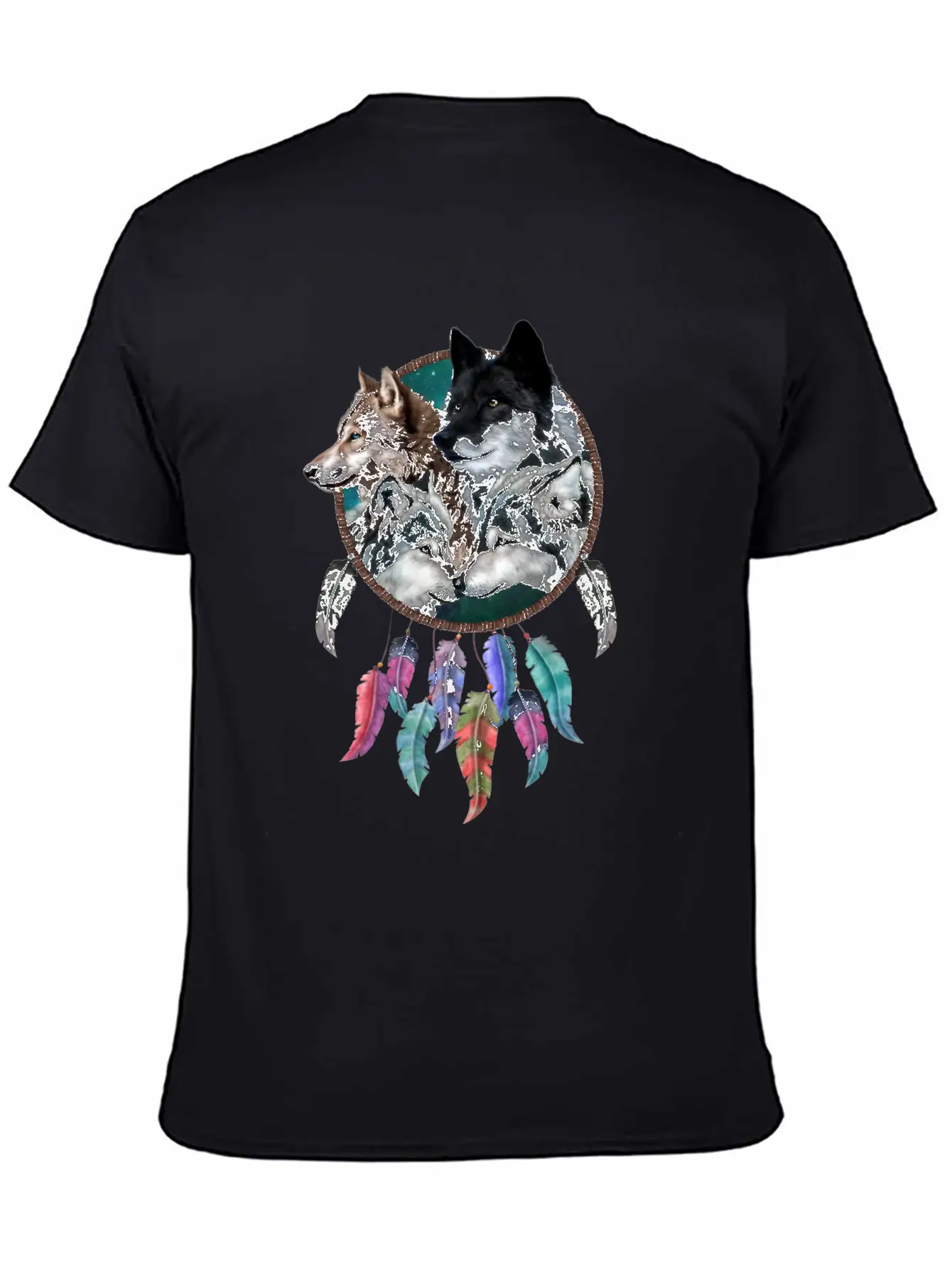 Four Wolf Caring Dream Catcher Stylish Everyday T-Shirt – Unisex Basic Cotton Tee