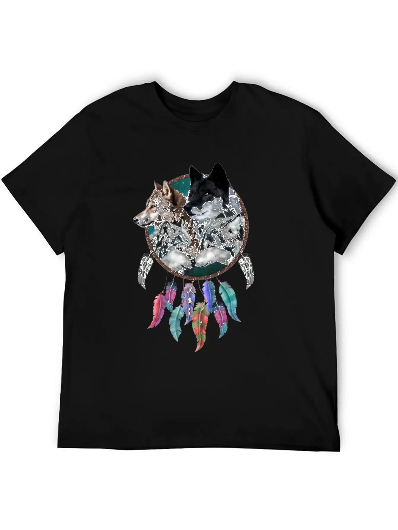 Four Wolf Caring Dream Catcher Stylish Everyday T-Shirt – Unisex Basic Cotton Tee