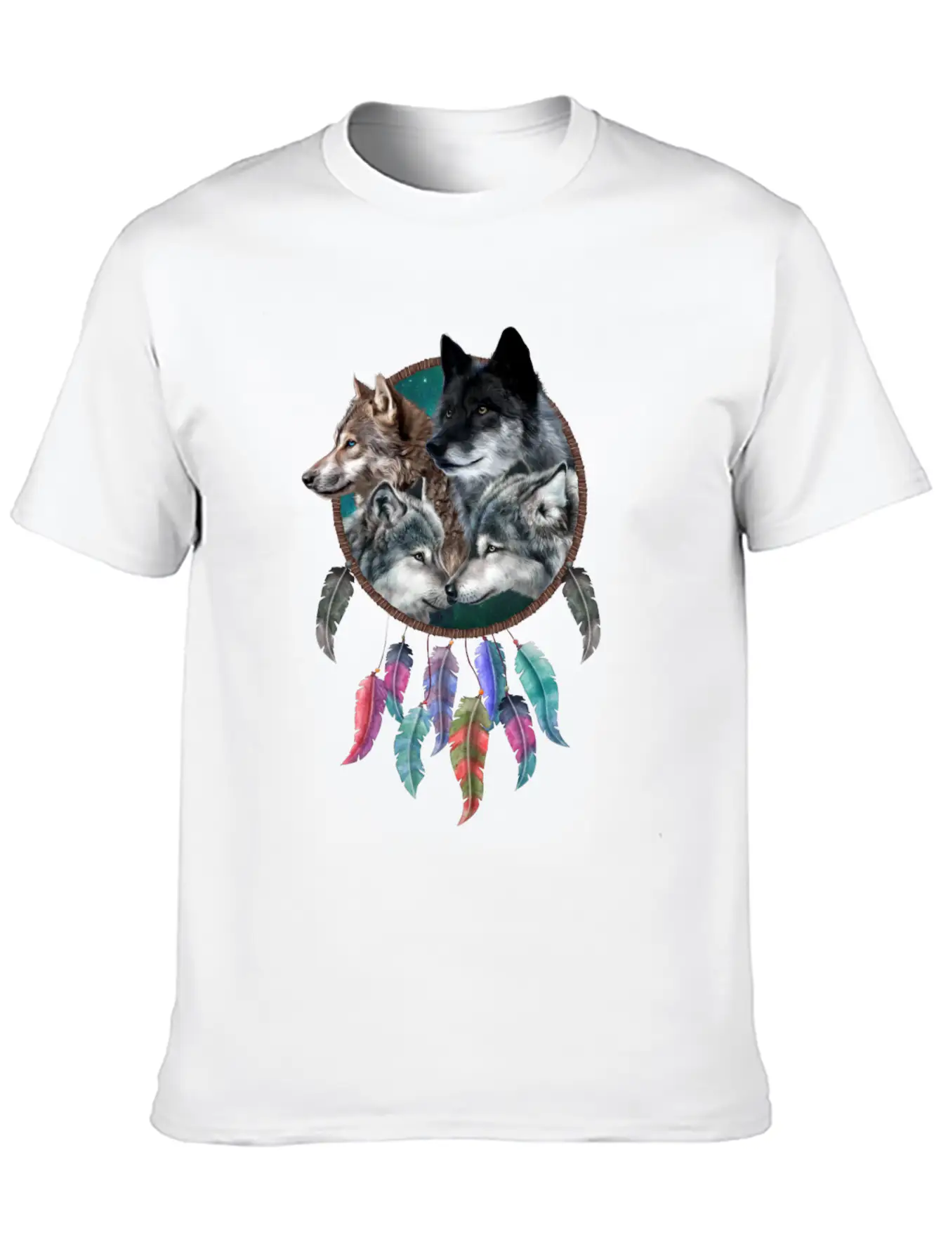 Four Wolf Caring Dream Catcher Stylish Everyday T-Shirt – Unisex Basic Cotton Tee