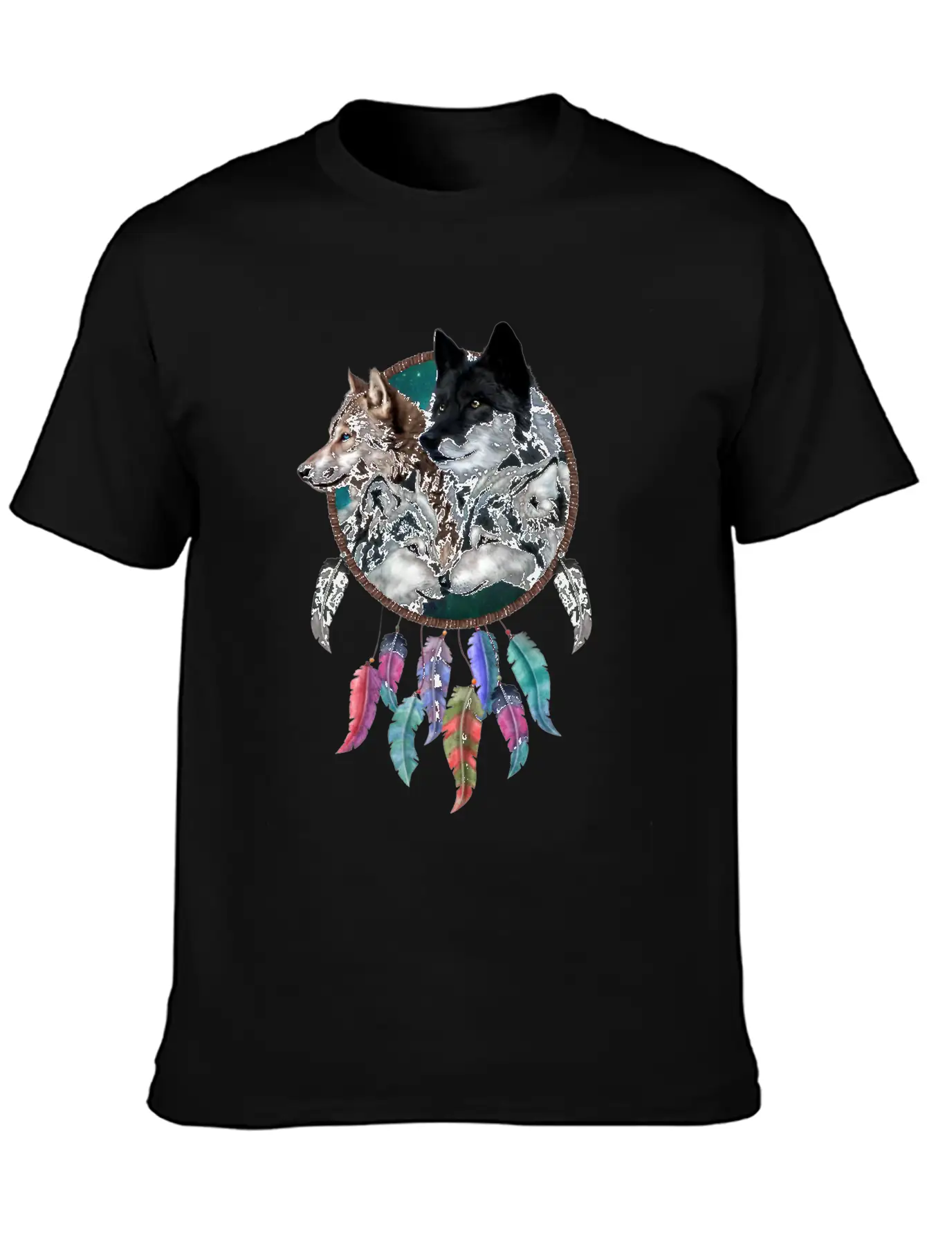 Four Wolf Caring Dream Catcher Stylish Everyday T-Shirt – Unisex Basic Cotton Tee