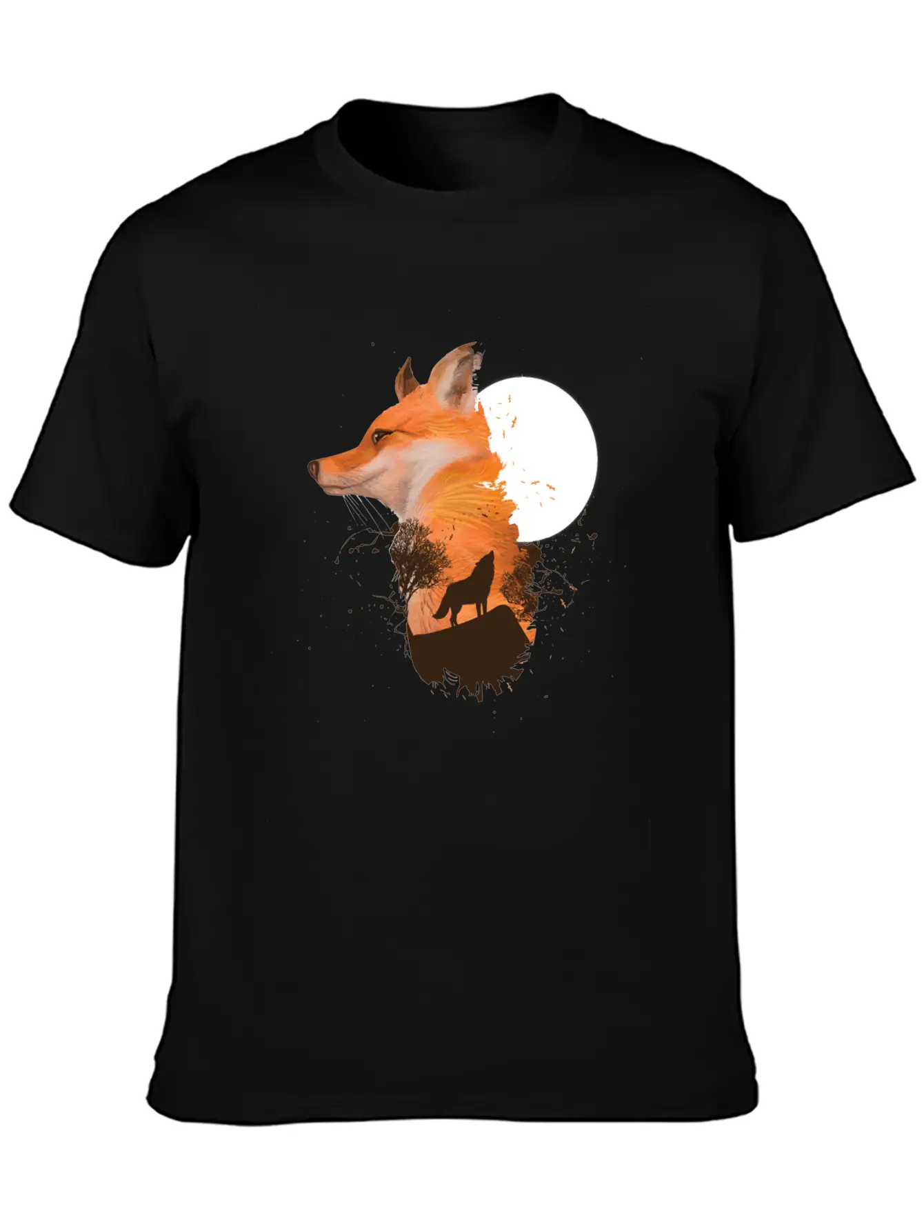 Fox Wolf Design With Full Moon Moon Hunter Hunting Timeless Short Sleeve Tee – Comfy And Minimalist Design