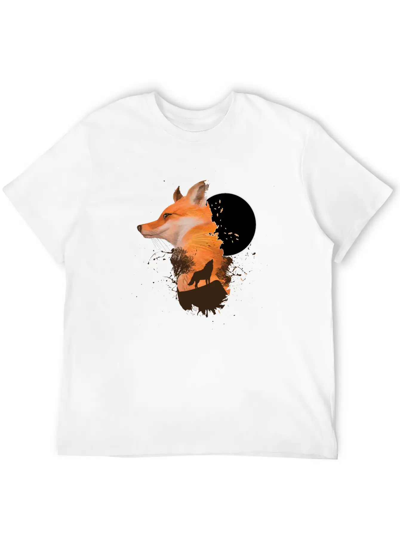Fox Wolf Design With Full Moon Moon Hunter Hunting Timeless Short Sleeve Tee – Comfy And Minimalist Design