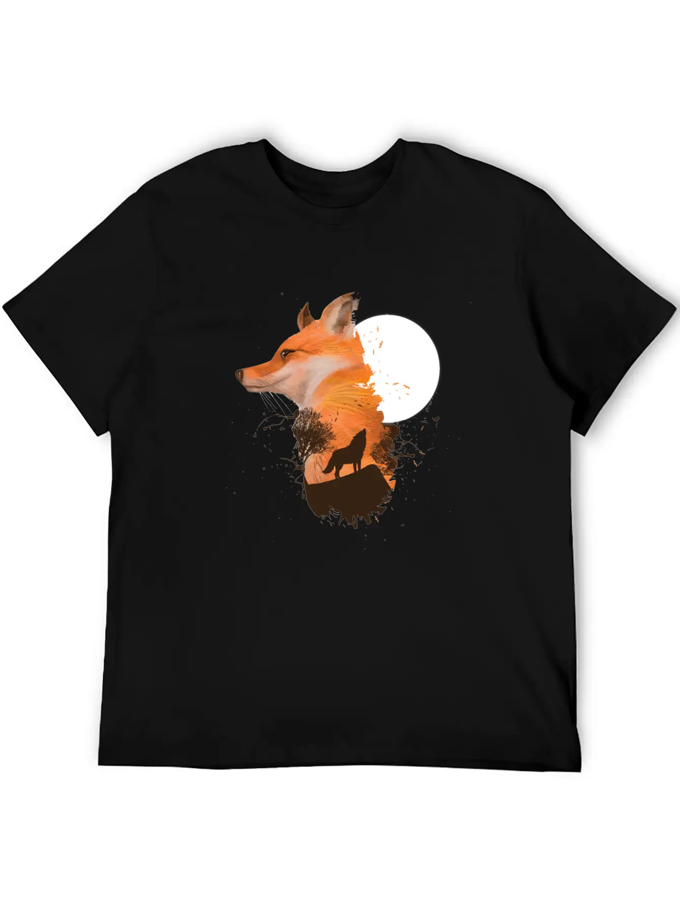 Fox Wolf Design With Full Moon Moon Hunter Hunting Timeless Short Sleeve Tee – Comfy And Minimalist Design