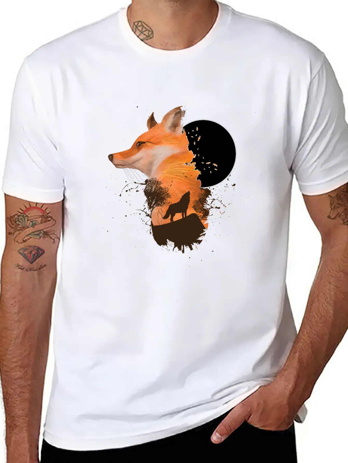 Fox Wolf Design With Full Moon Moon Hunter Hunting Timeless Short Sleeve Tee – Comfy And Minimalist Design
