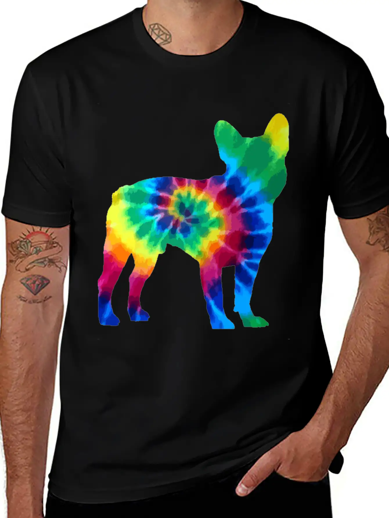French Bulldog Tie Dye Vintage Hippie Dog Mom Dad Stylish Everyday T-Shirt – Unisex Basic Cotton Tee