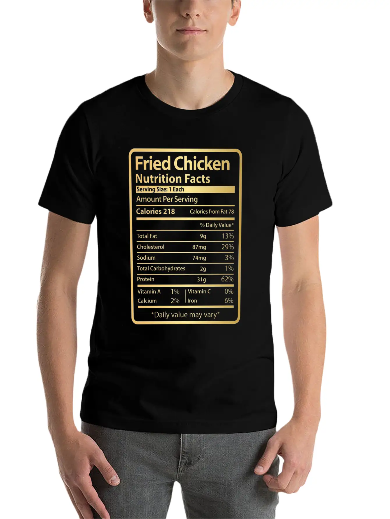 Fried Chicken Funny Nutrition Facts Unisex Short Sleeve Soft Cotton T-Shirt – Casual Everyday Wear