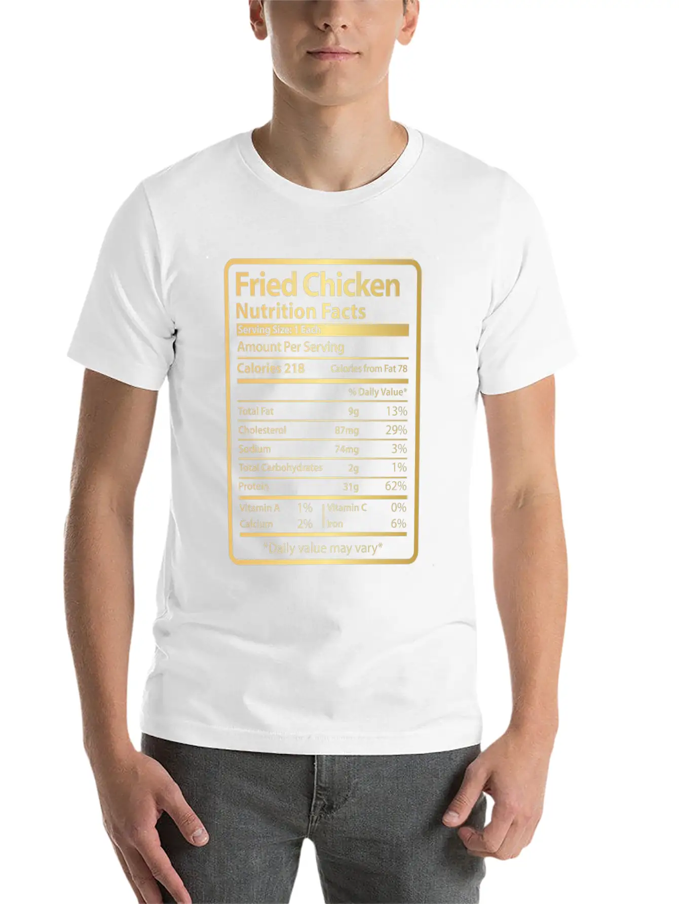 Fried Chicken Funny Nutrition Facts Unisex Short Sleeve Soft Cotton T-Shirt – Casual Everyday Wear