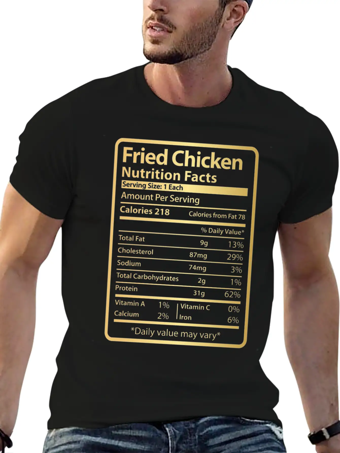 Fried Chicken Funny Nutrition Facts Unisex Short Sleeve Soft Cotton T-Shirt – Casual Everyday Wear
