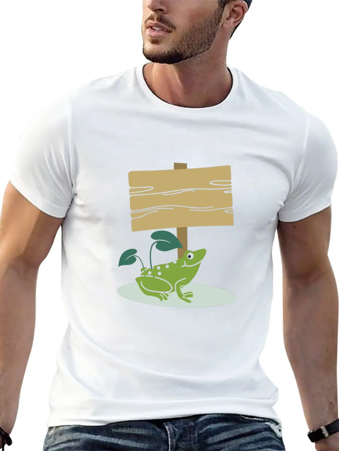 Frog With Sign -Write Your Own Custom Text Message Unisex Casual T-Shirt – Clean Design For Daily Comfort