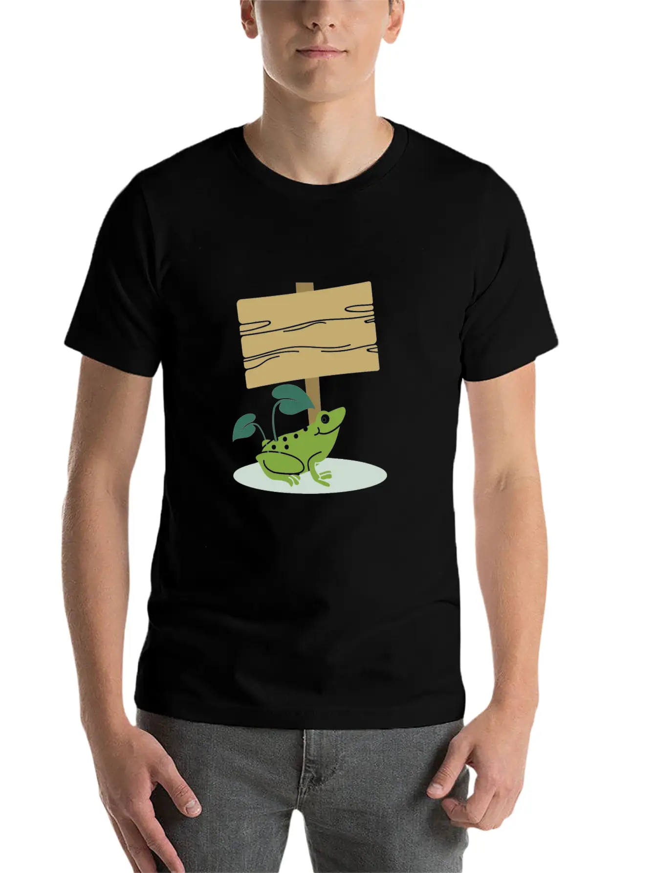 Frog With Sign -Write Your Own Custom Text Message Unisex Casual T-Shirt – Clean Design For Daily Comfort