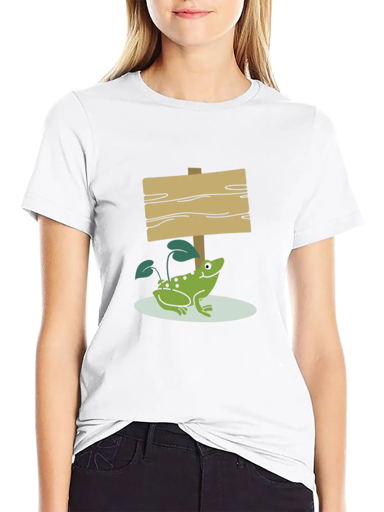 Frog With Sign -Write Your Own Custom Text Message Unisex Casual T-Shirt – Clean Design For Daily Comfort