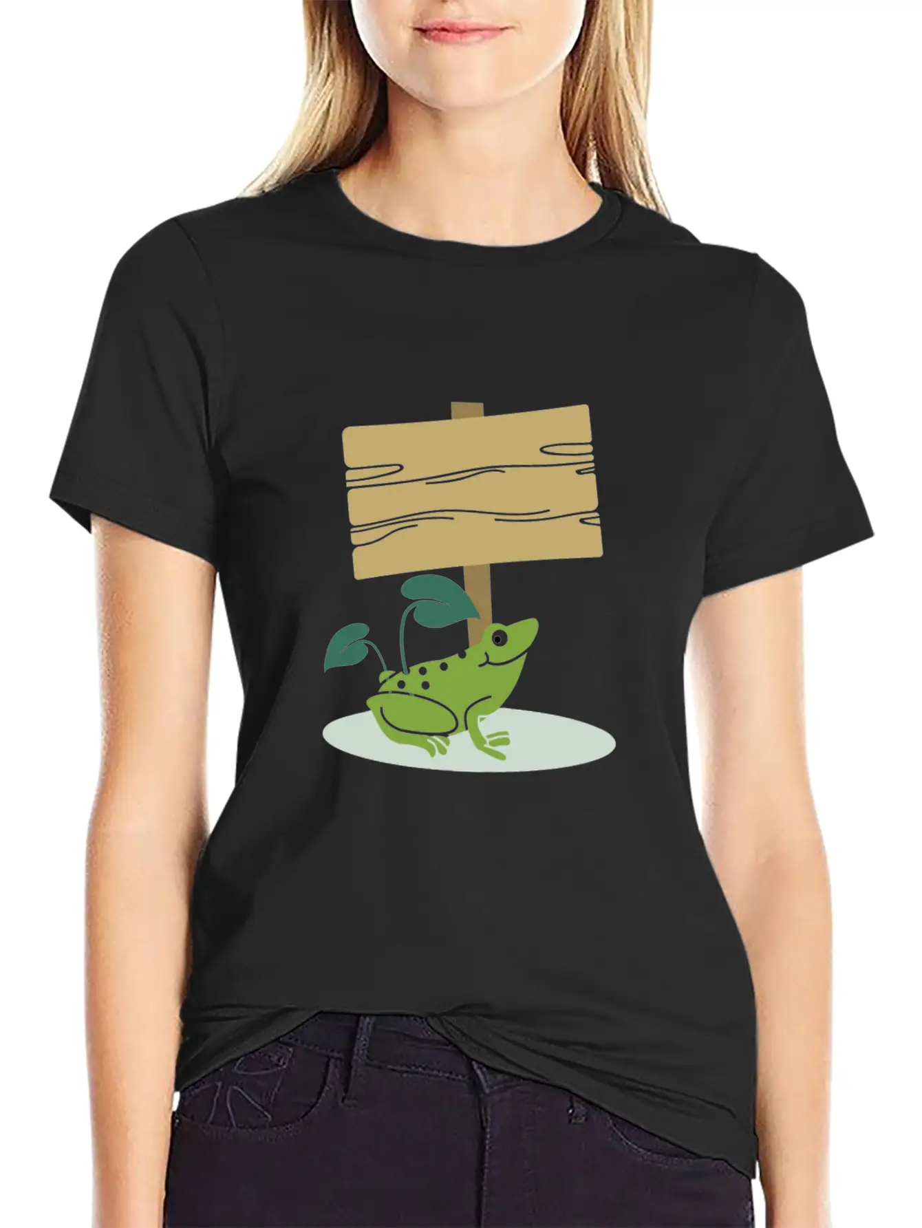 Frog With Sign -Write Your Own Custom Text Message Unisex Casual T-Shirt – Clean Design For Daily Comfort