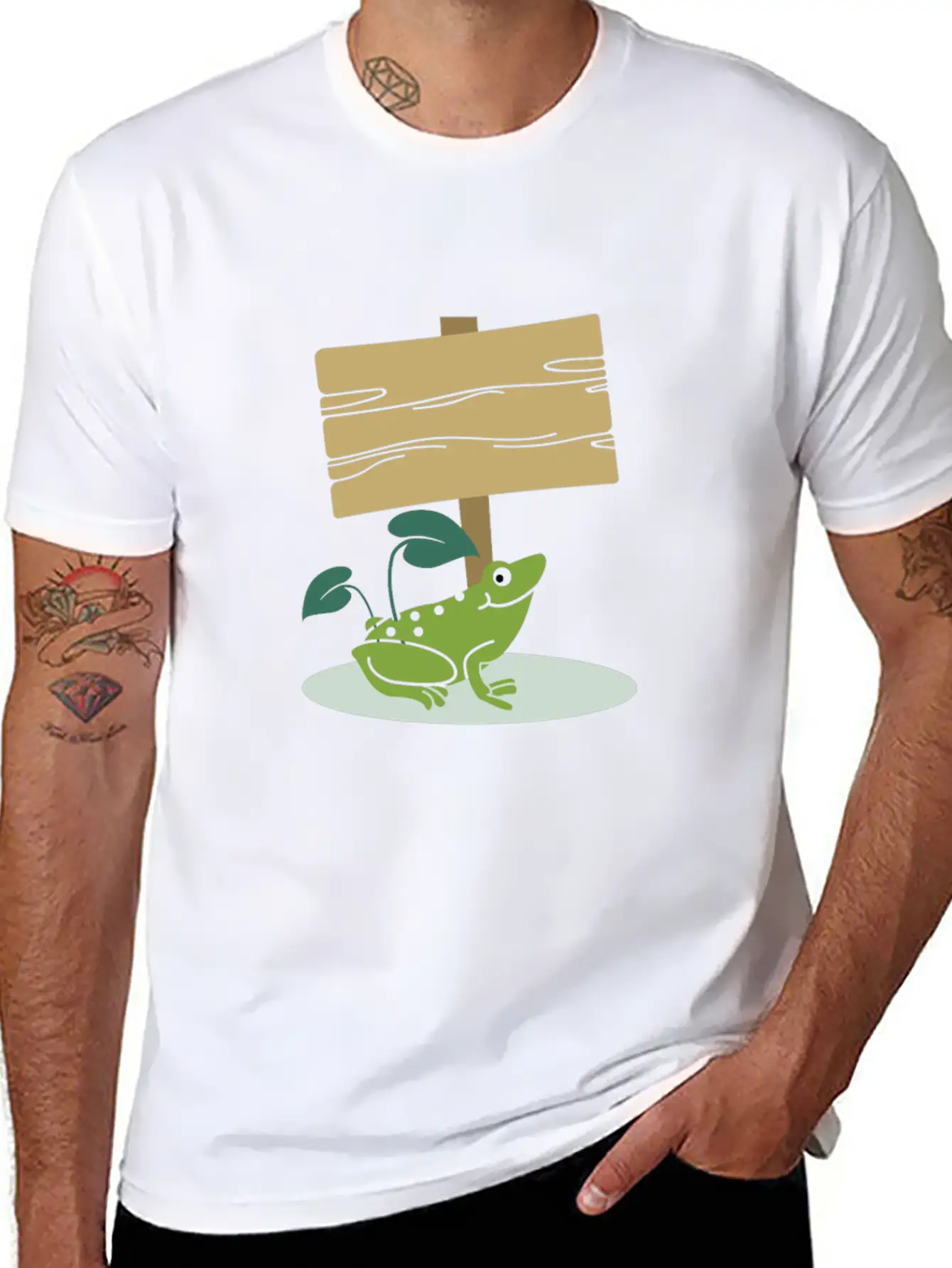 Frog With Sign -Write Your Own Custom Text Message Unisex Casual T-Shirt – Clean Design For Daily Comfort