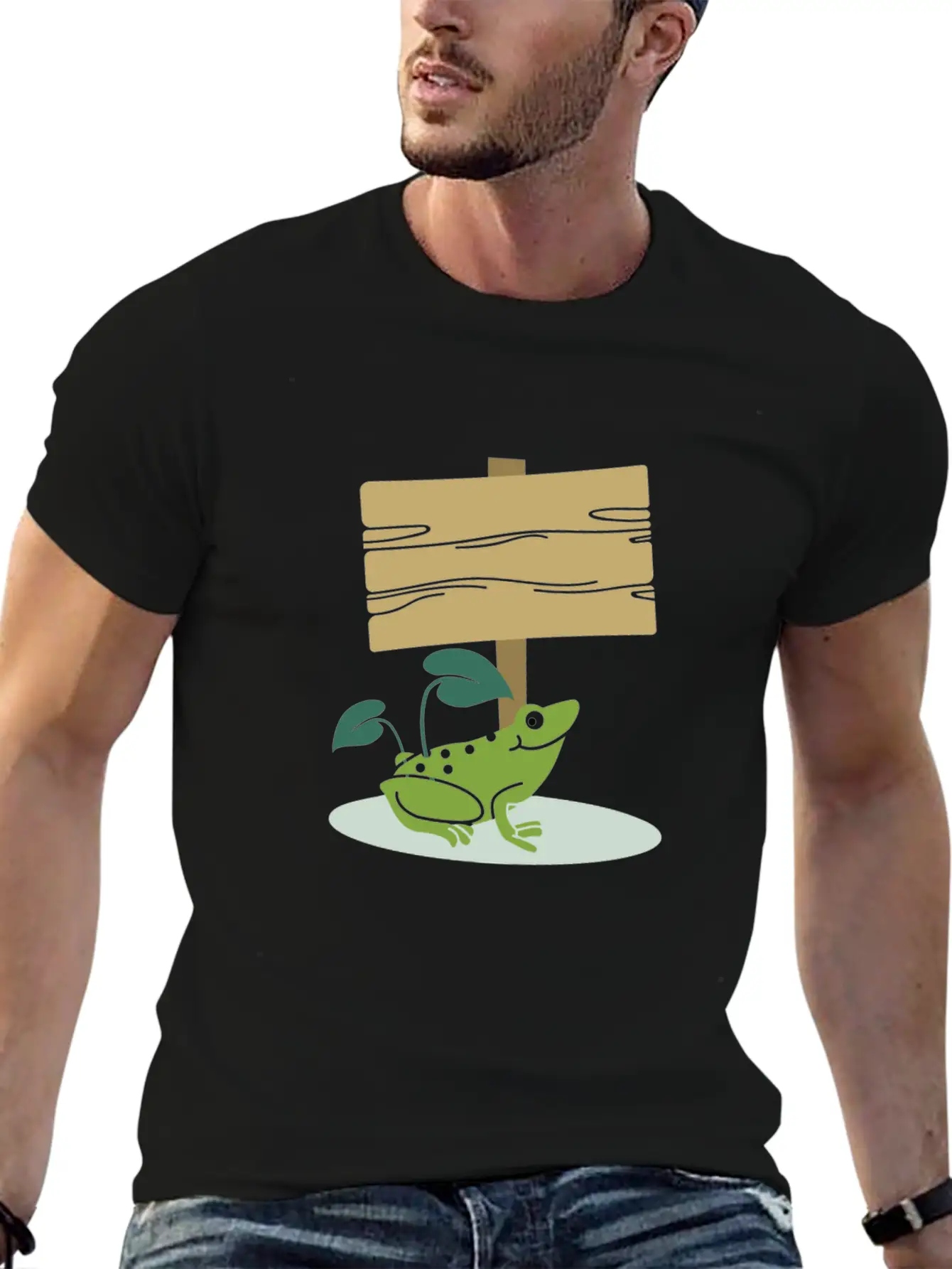 Frog With Sign -Write Your Own Custom Text Message Unisex Casual T-Shirt – Clean Design For Daily Comfort