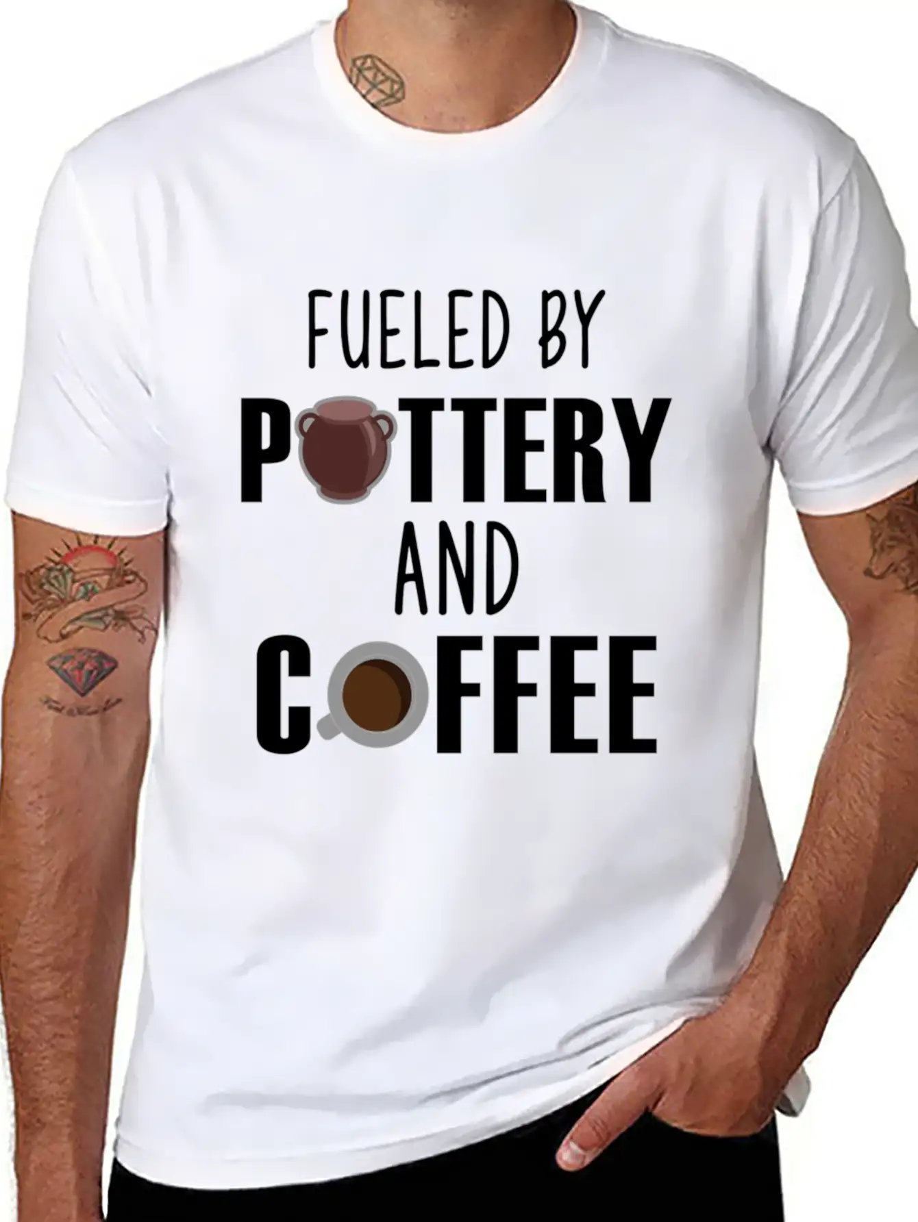 Fueled By Pottery And Coffee Lover Potters Gift Comfortable Minimalist Graphic Tee – Summer Style Essential