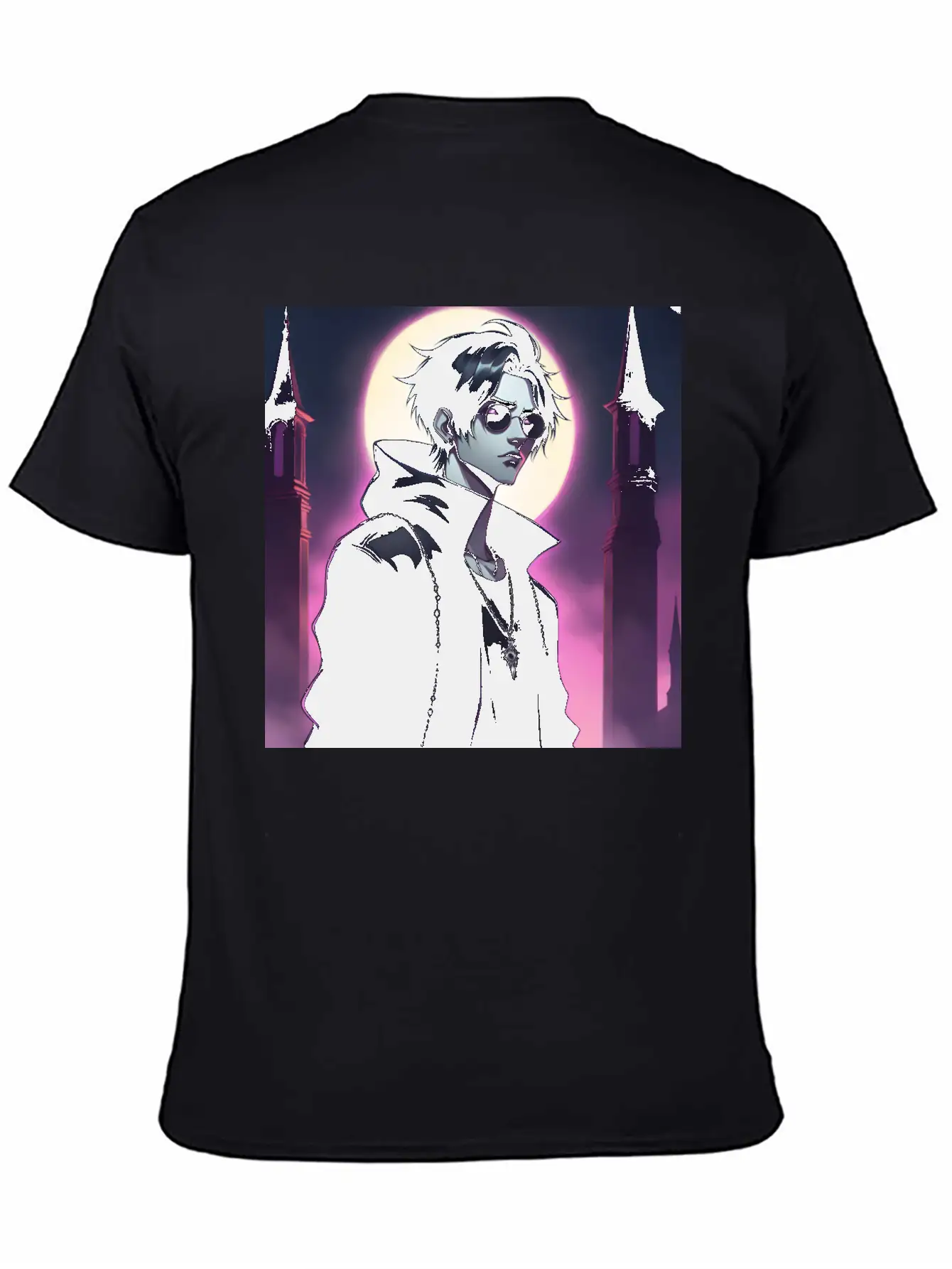 Full Moon Anime Vampire Wearing Black Jacket Stylish Everyday T-Shirt – Unisex Basic Cotton Tee