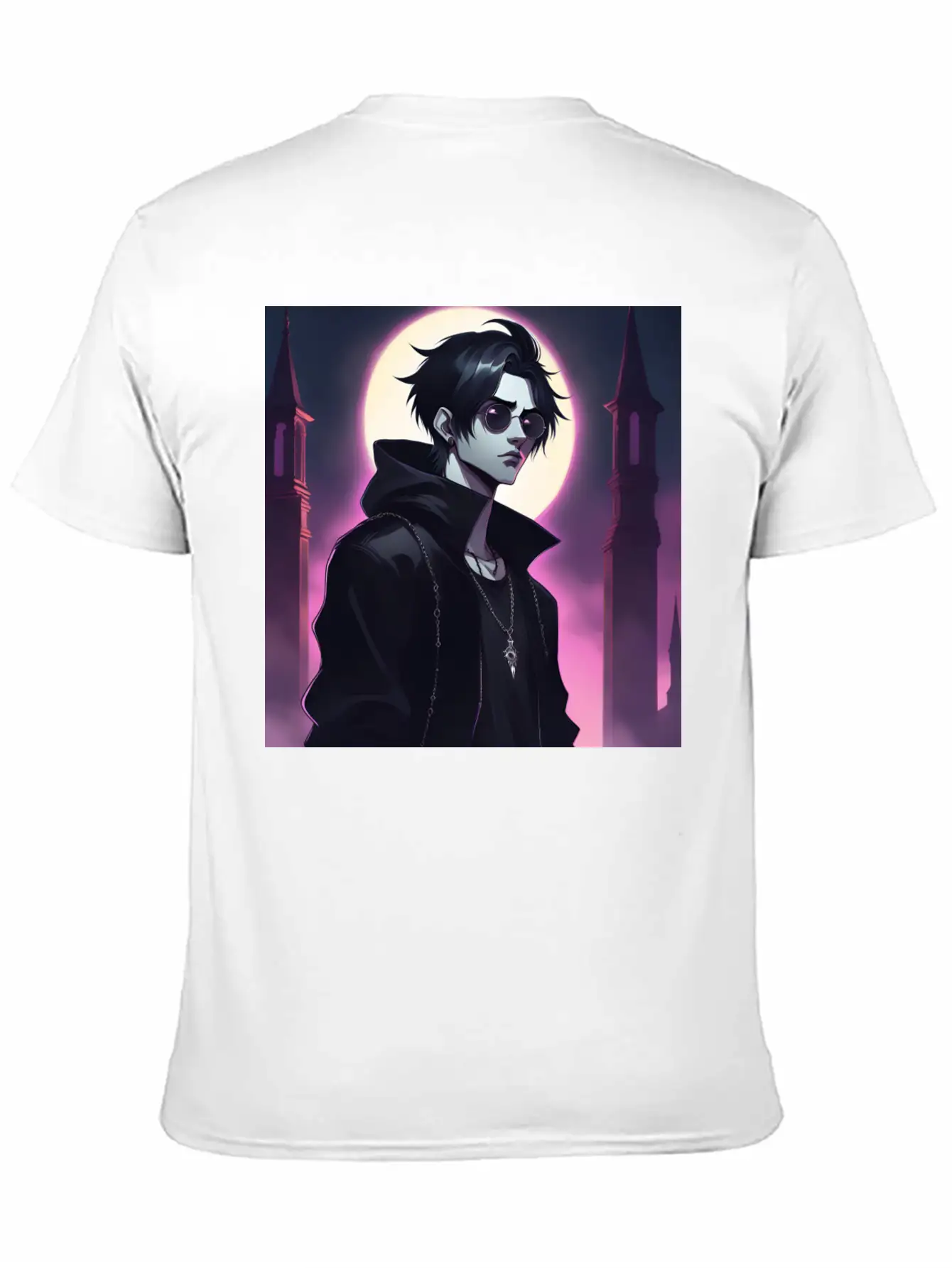 Full Moon Anime Vampire Wearing Black Jacket Stylish Everyday T-Shirt – Unisex Basic Cotton Tee