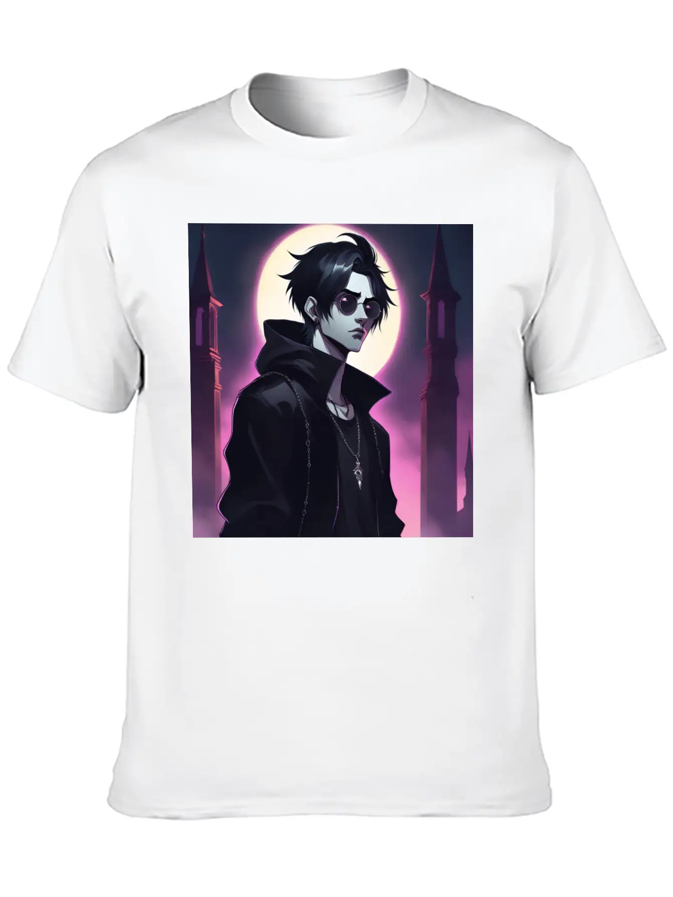 Full Moon Anime Vampire Wearing Black Jacket Stylish Everyday T-Shirt – Unisex Basic Cotton Tee