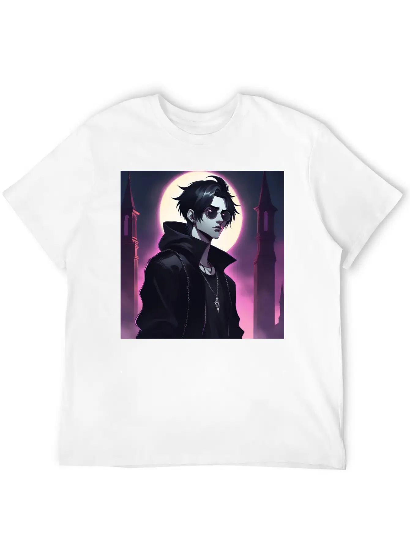 Full Moon Anime Vampire Wearing Black Jacket Stylish Everyday T-Shirt – Unisex Basic Cotton Tee