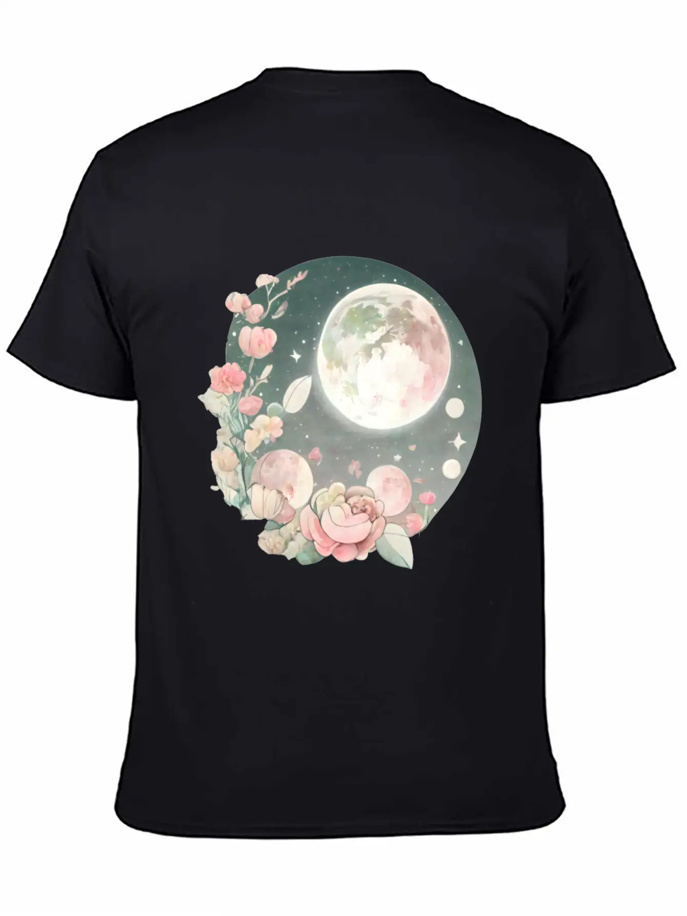 Full Moon Lunar Phases Space Stars Flowers Nature Stylish Everyday T-Shirt – Unisex Basic Cotton Tee