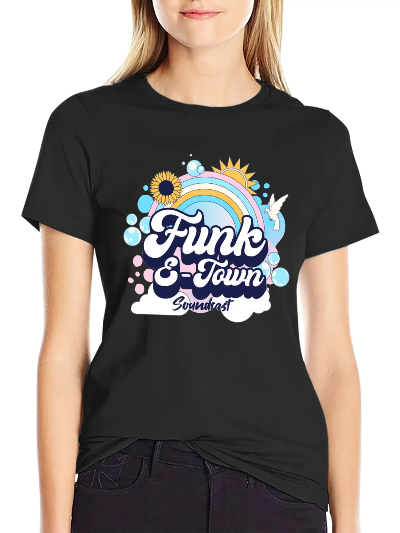 FUNK E-TOWN SOUNDCAST (darker Logo) Comfortable Minimalist Graphic Tee – Summer Style Essential