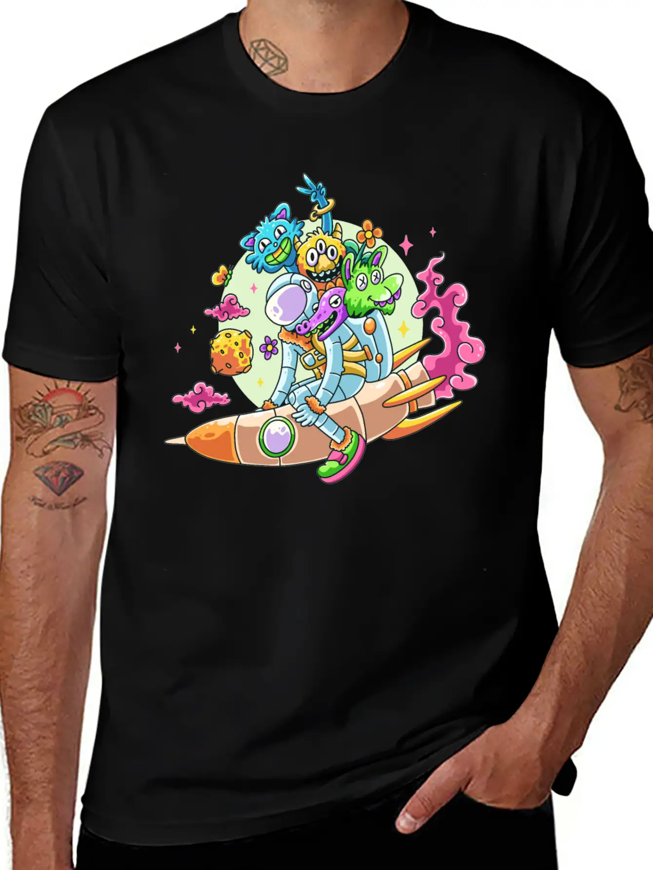 Funny Astronaut Doodle Basic Graphic T-Shirt – Daily Comfort In Soft Cotton