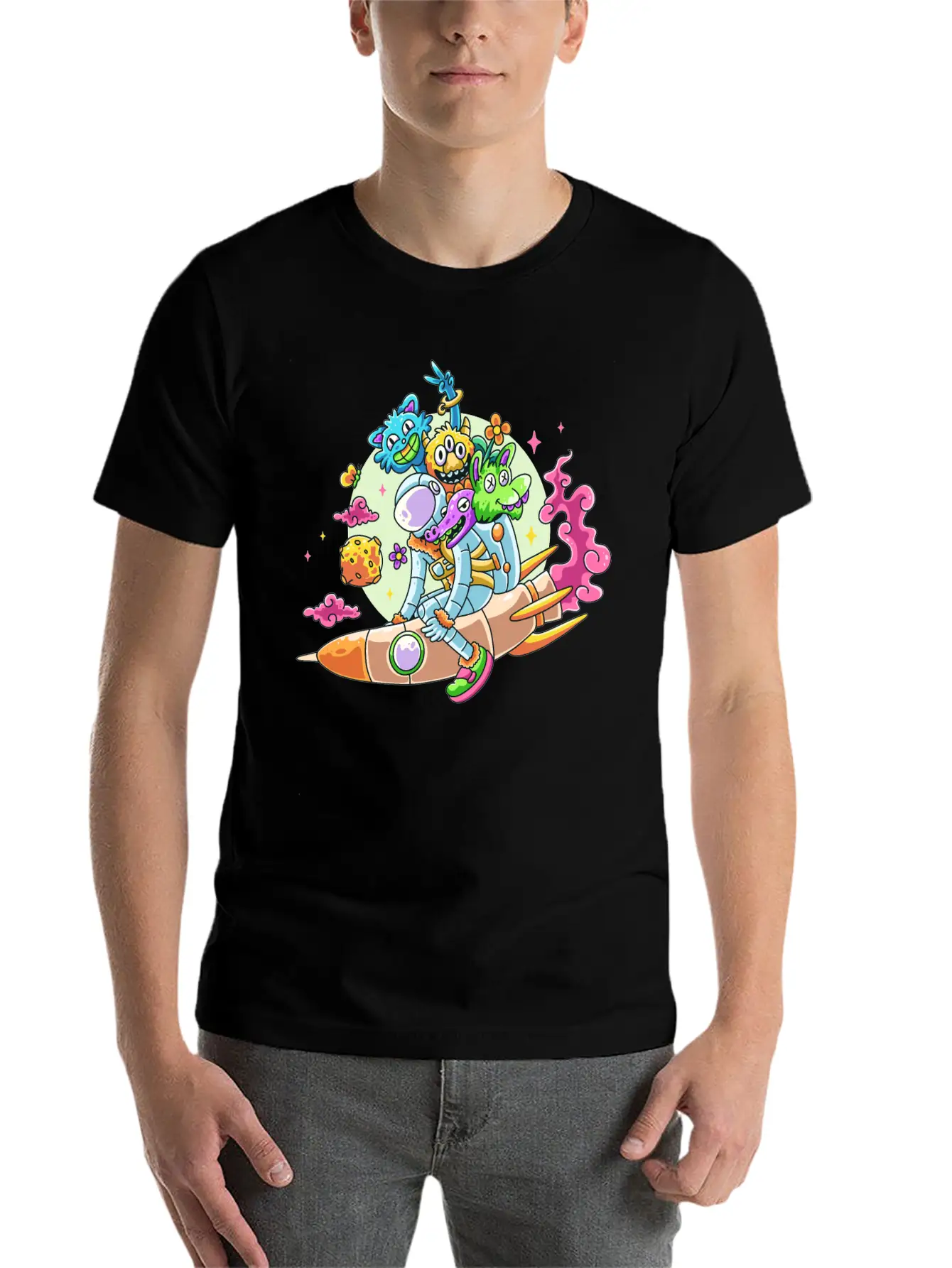 Funny Astronaut Doodle Basic Graphic T-Shirt – Daily Comfort In Soft Cotton