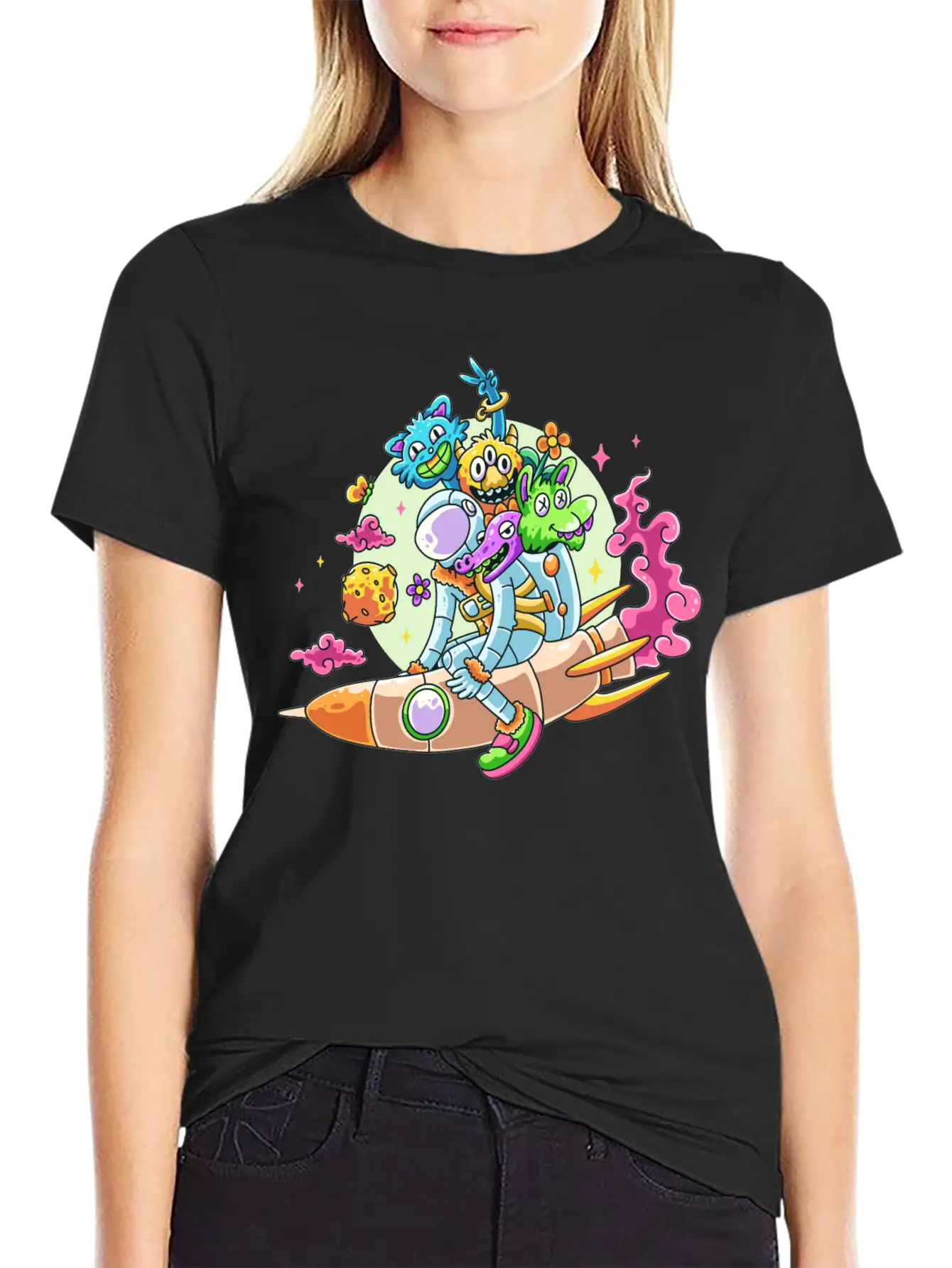 Funny Astronaut Doodle Basic Graphic T-Shirt – Daily Comfort In Soft Cotton