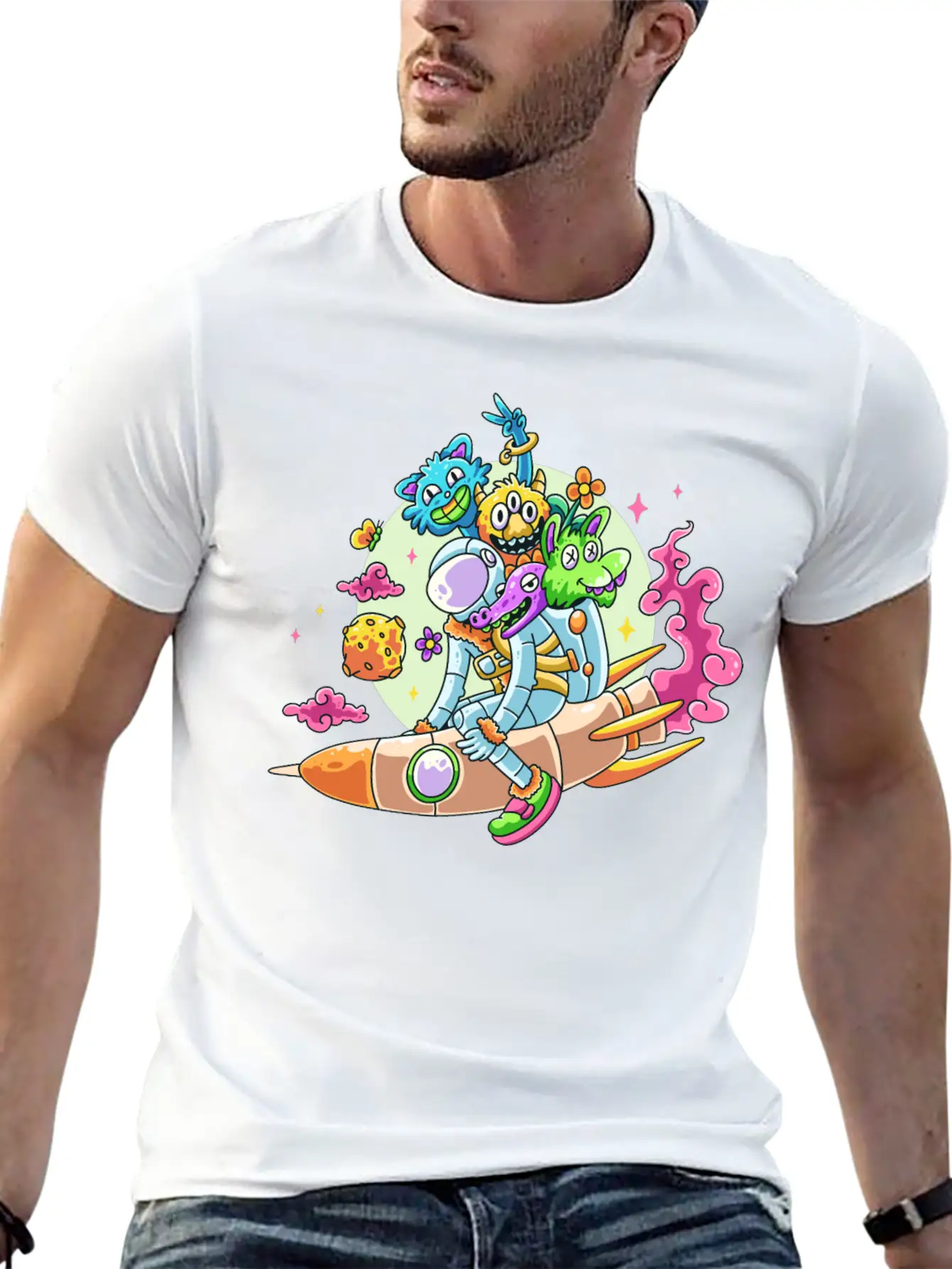 Funny Astronaut Doodle Basic Graphic T-Shirt – Daily Comfort In Soft Cotton