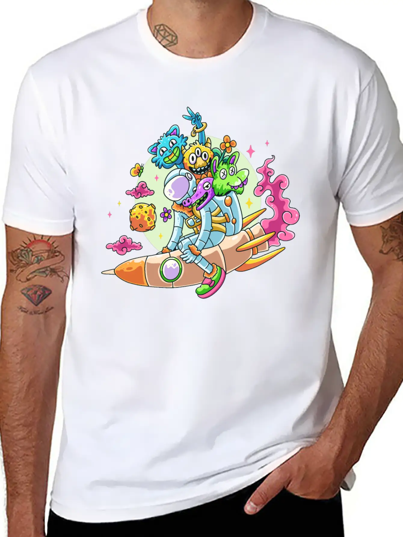 Funny Astronaut Doodle Basic Graphic T-Shirt – Daily Comfort In Soft Cotton