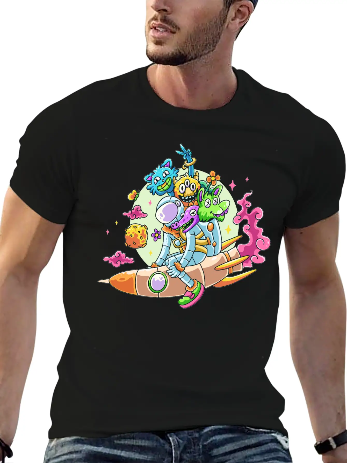 Funny Astronaut Doodle Basic Graphic T-Shirt – Daily Comfort In Soft Cotton