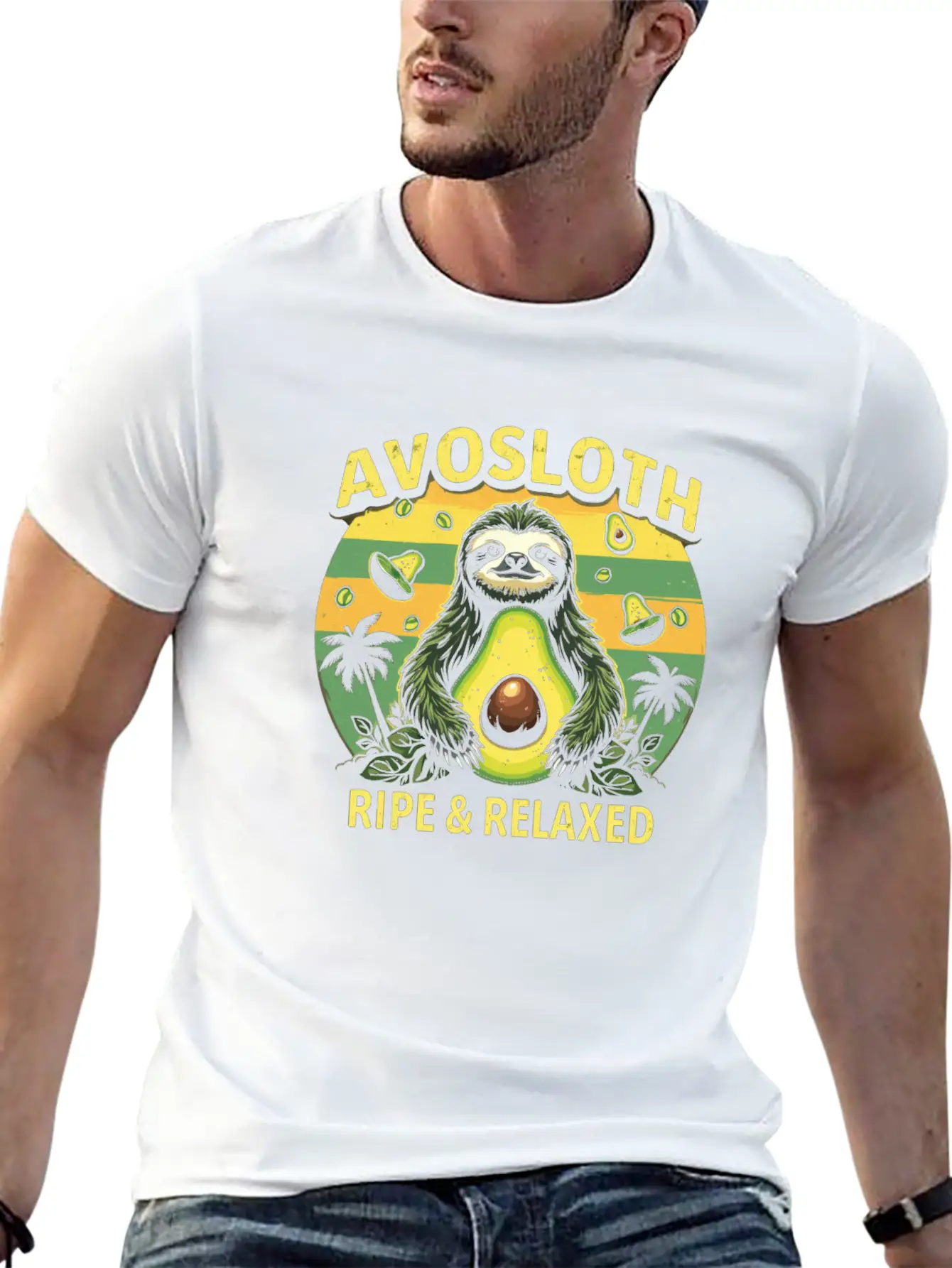 Funny Avocado Sloth Hybrid Avosloth Retro Vintage Basic Graphic T-Shirt – Daily Comfort In Soft Cotton