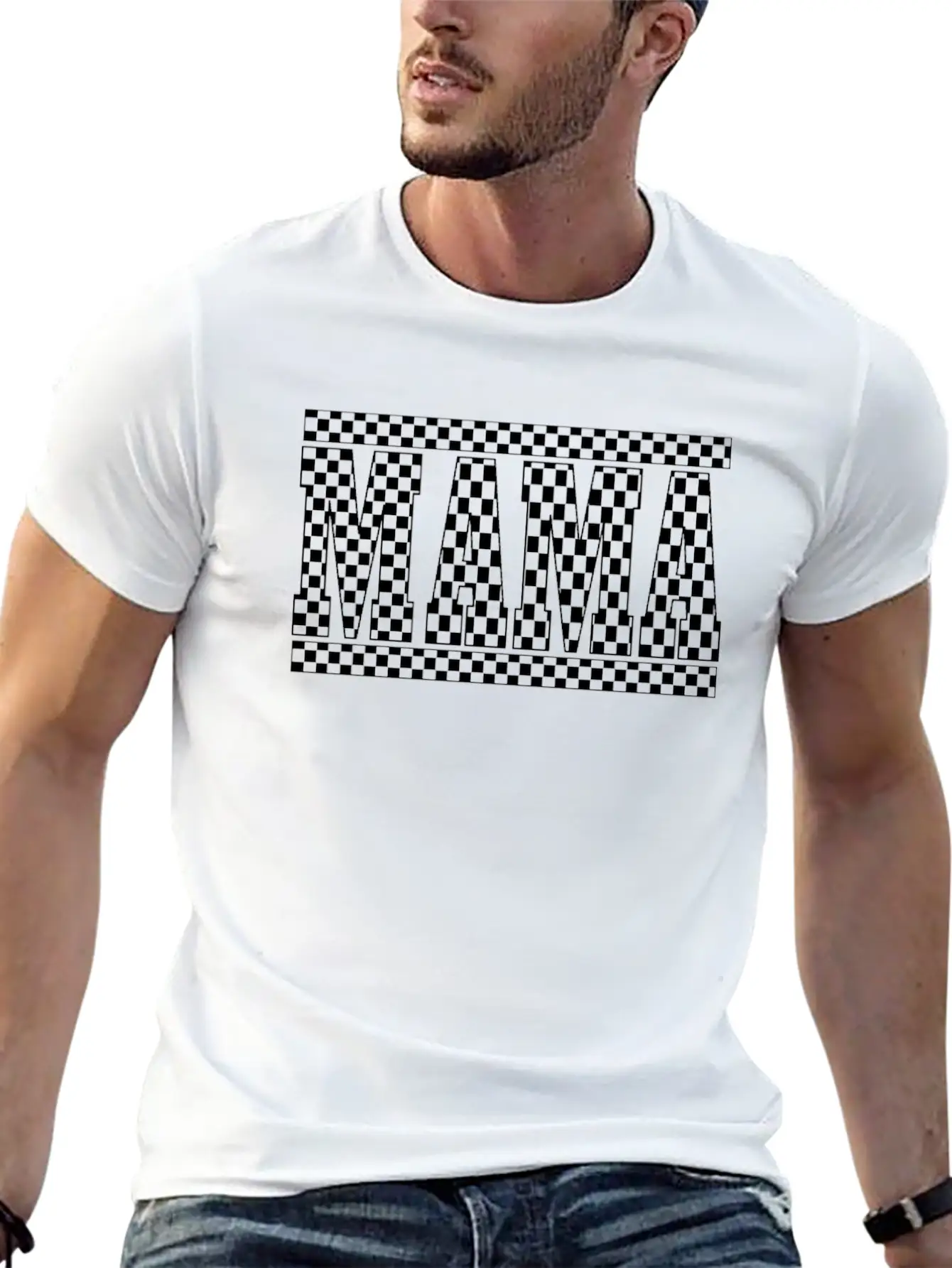 Funny Checkered Black And White Mama Race Women Stylish Everyday T-Shirt – Unisex Basic Cotton Tee