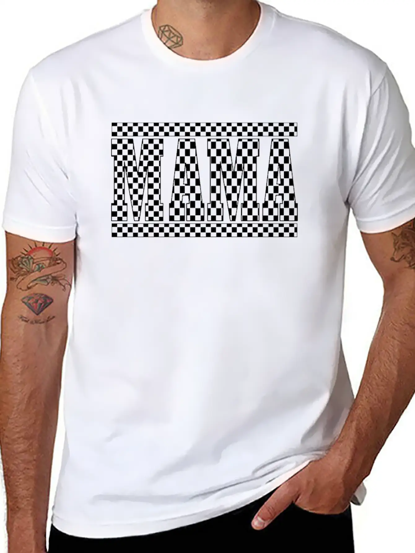 Funny Checkered Black And White Mama Race Women Stylish Everyday T-Shirt – Unisex Basic Cotton Tee