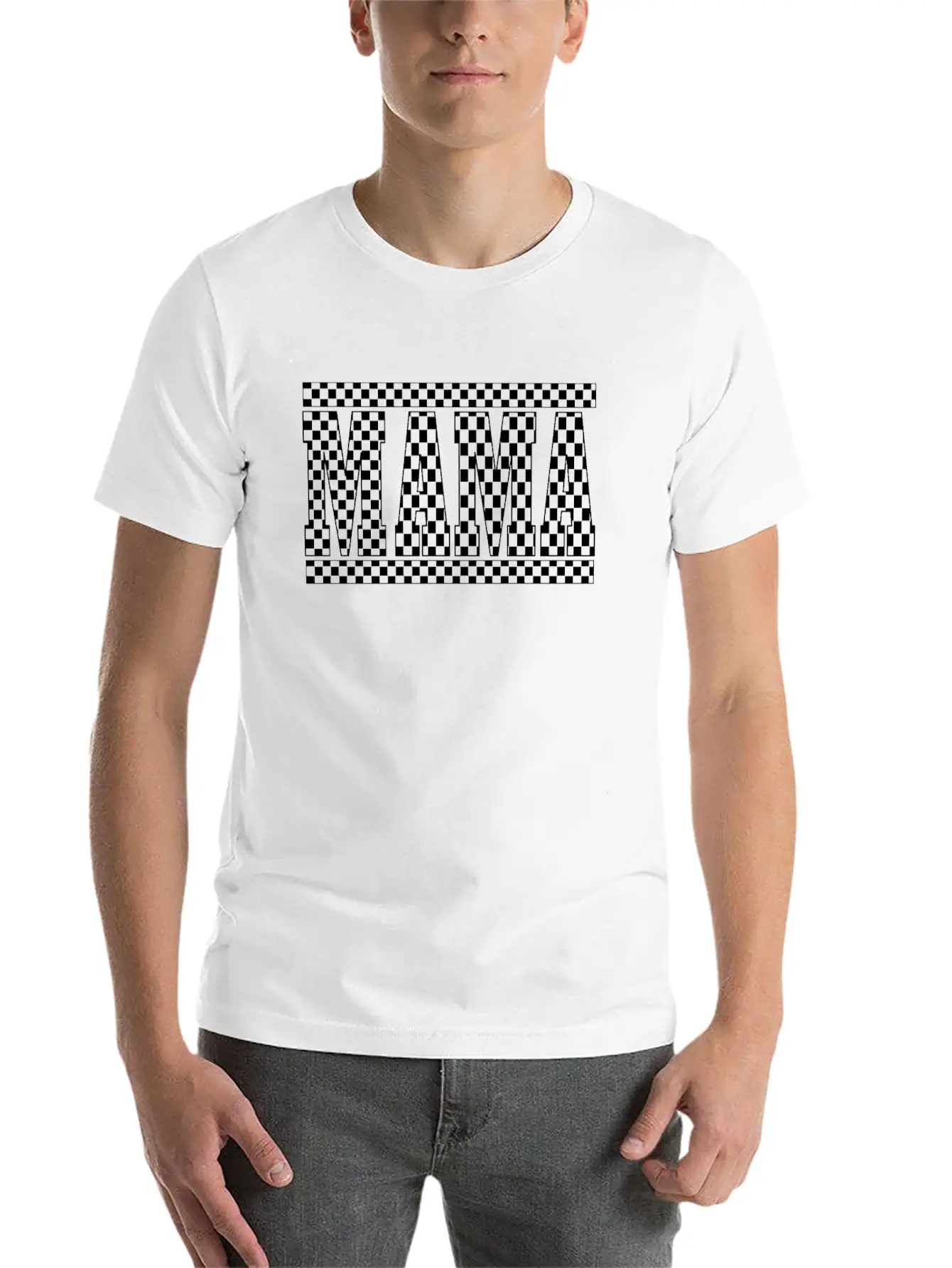 Funny Checkered Black And White Mama Race Women Stylish Everyday T-Shirt – Unisex Basic Cotton Tee