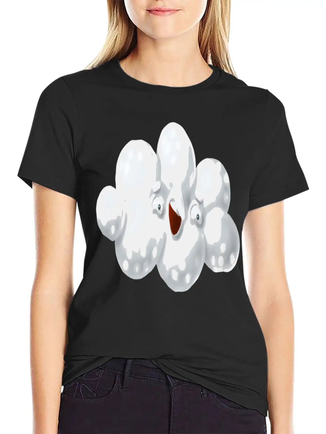 Funny Cloud Cartoon Comfortable Minimalist Graphic Tee – Summer Style Essential