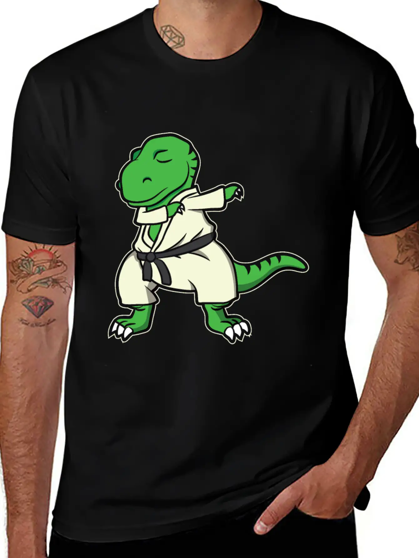 Funny Dabbing Karate Dinosaur Tyrannosaurus Gift Unisex Casual T-Shirt – Clean Design For Daily Comfort