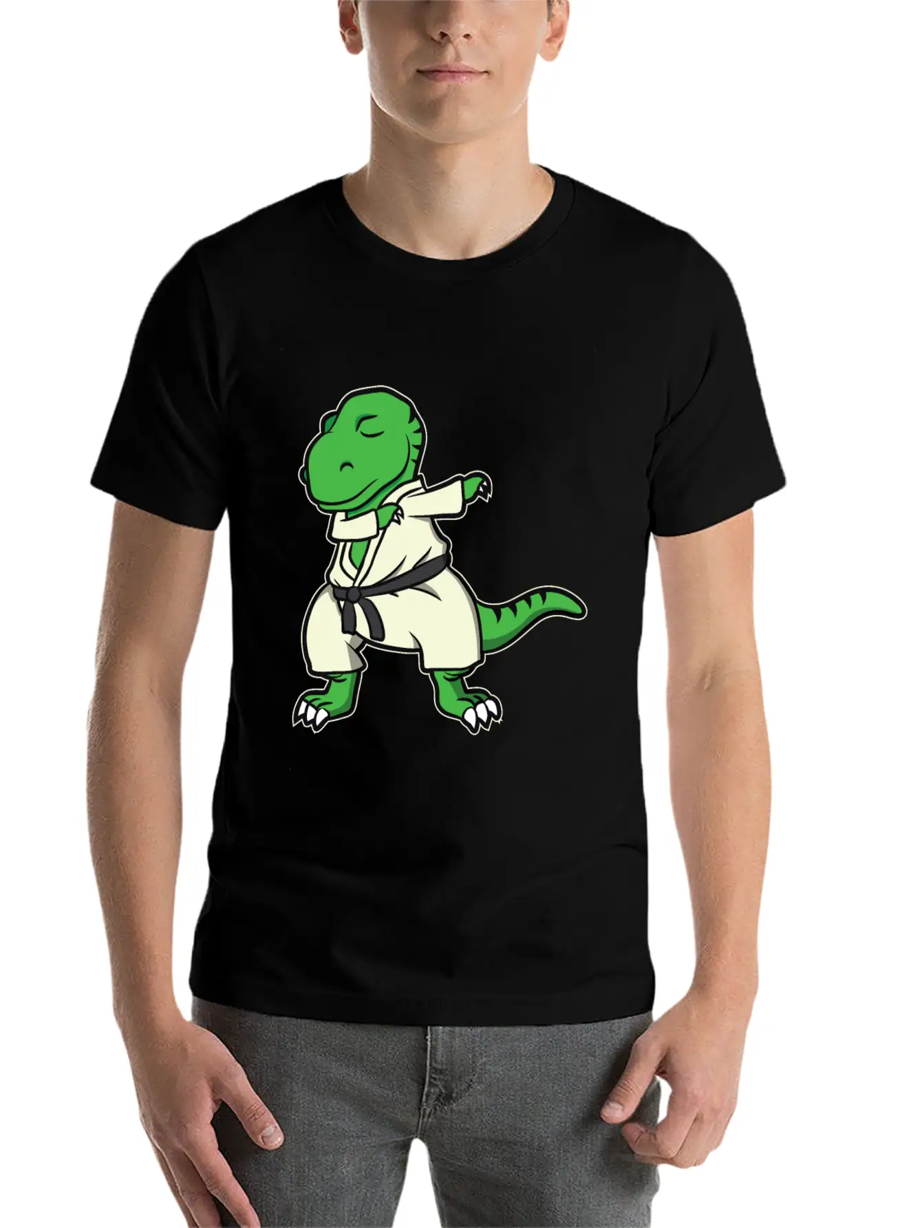 Funny Dabbing Karate Dinosaur Tyrannosaurus Gift Unisex Casual T-Shirt – Clean Design For Daily Comfort