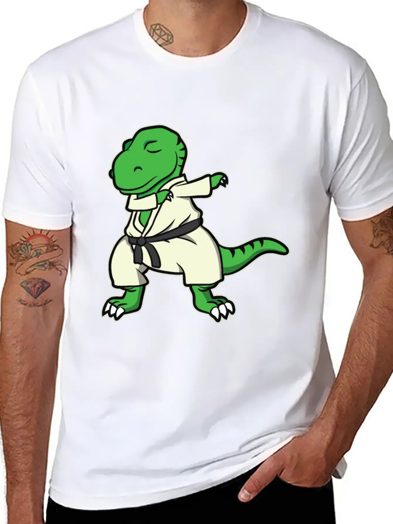 Funny Dabbing Karate Dinosaur Tyrannosaurus Gift Unisex Casual T-Shirt – Clean Design For Daily Comfort