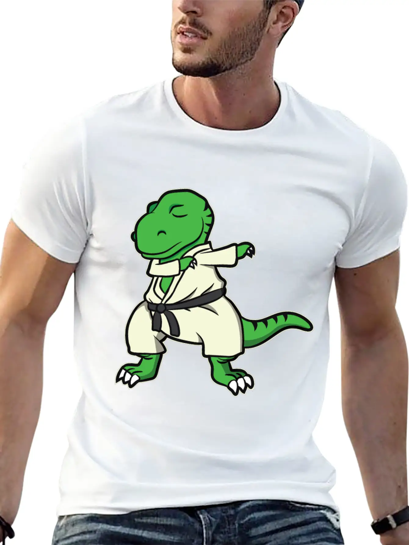 Funny Dabbing Karate Dinosaur Tyrannosaurus Gift Unisex Casual T-Shirt – Clean Design For Daily Comfort