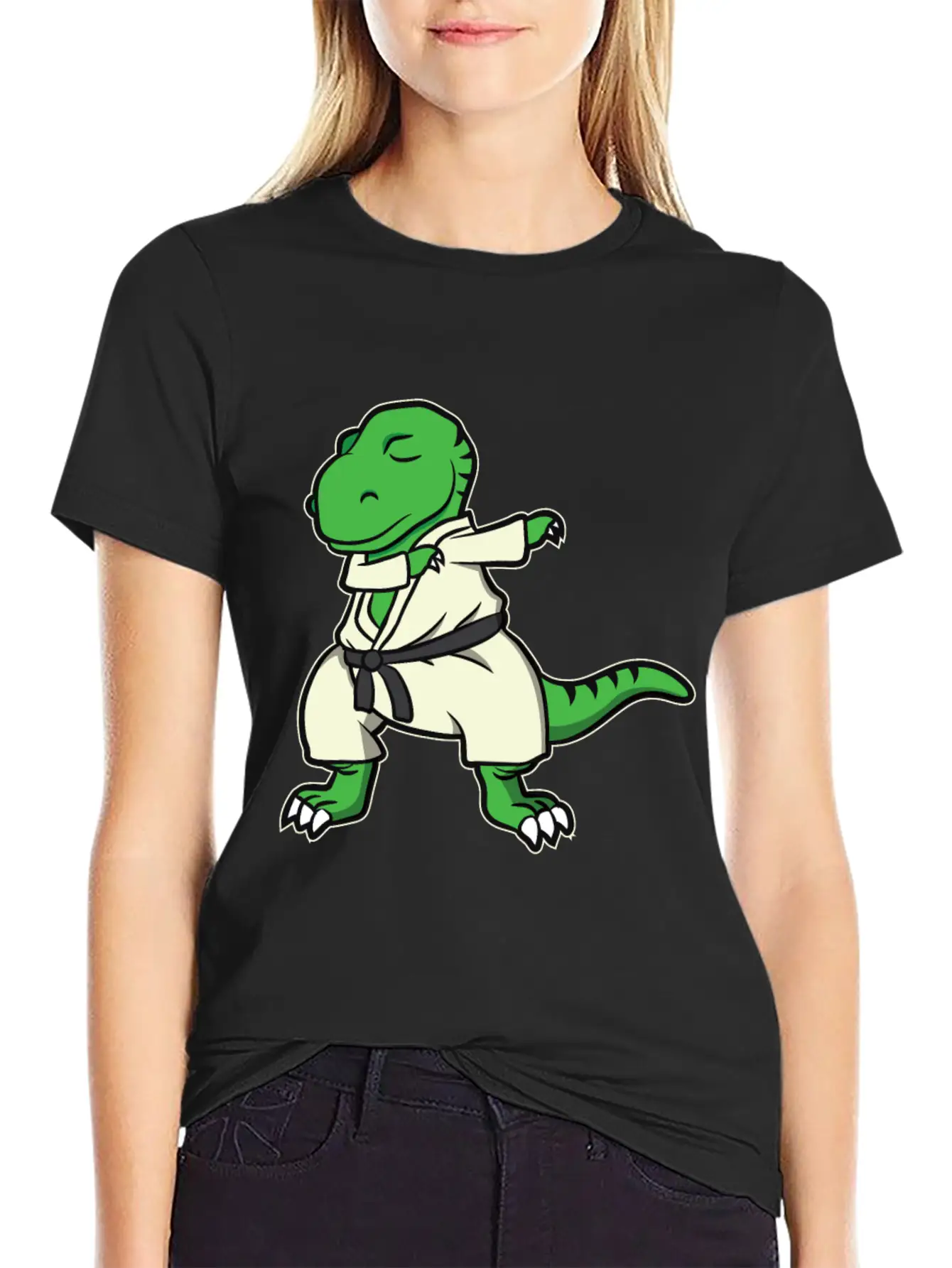 Funny Dabbing Karate Dinosaur Tyrannosaurus Gift Unisex Casual T-Shirt – Clean Design For Daily Comfort