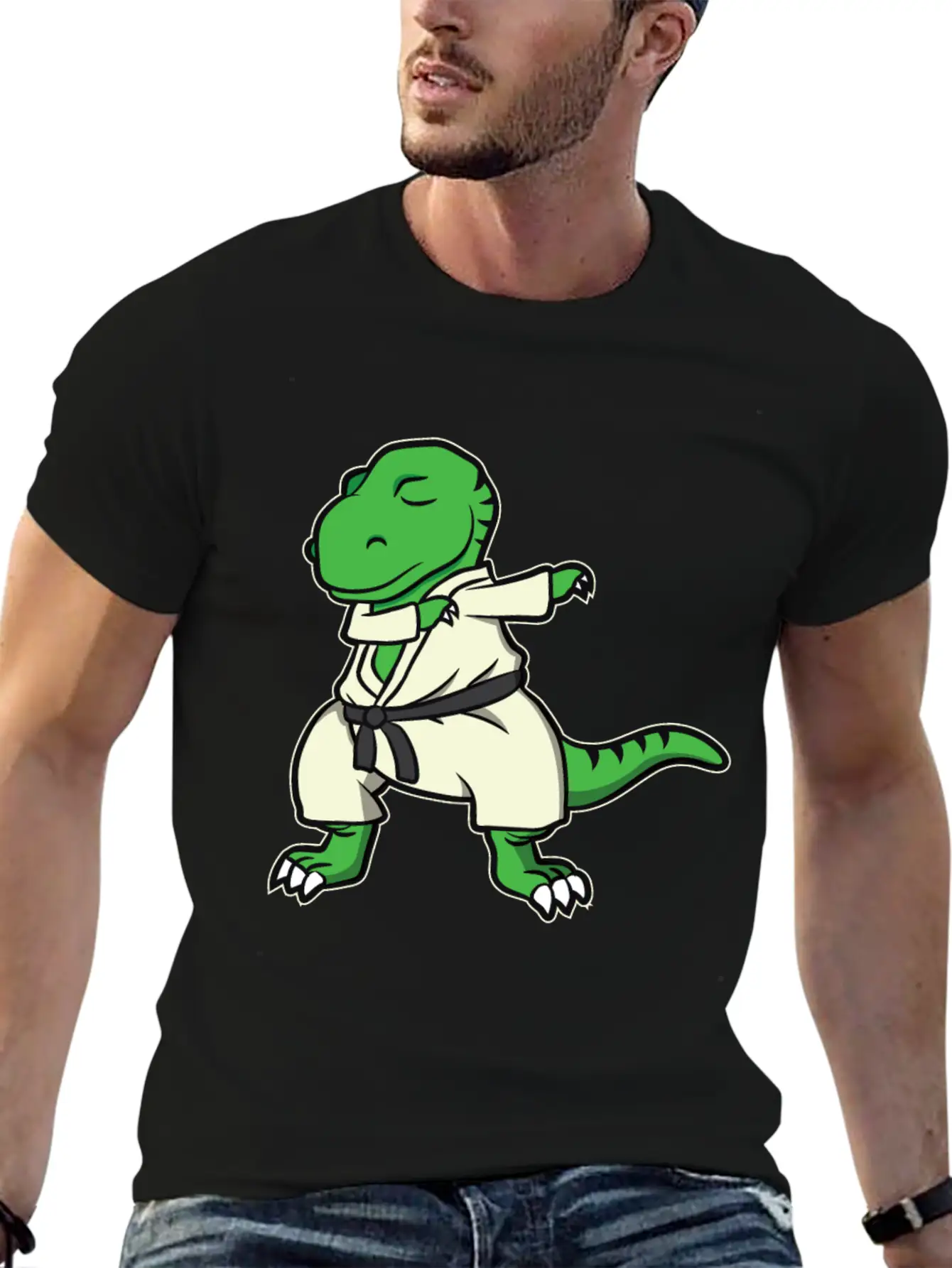 Funny Dabbing Karate Dinosaur Tyrannosaurus Gift Unisex Casual T-Shirt – Clean Design For Daily Comfort