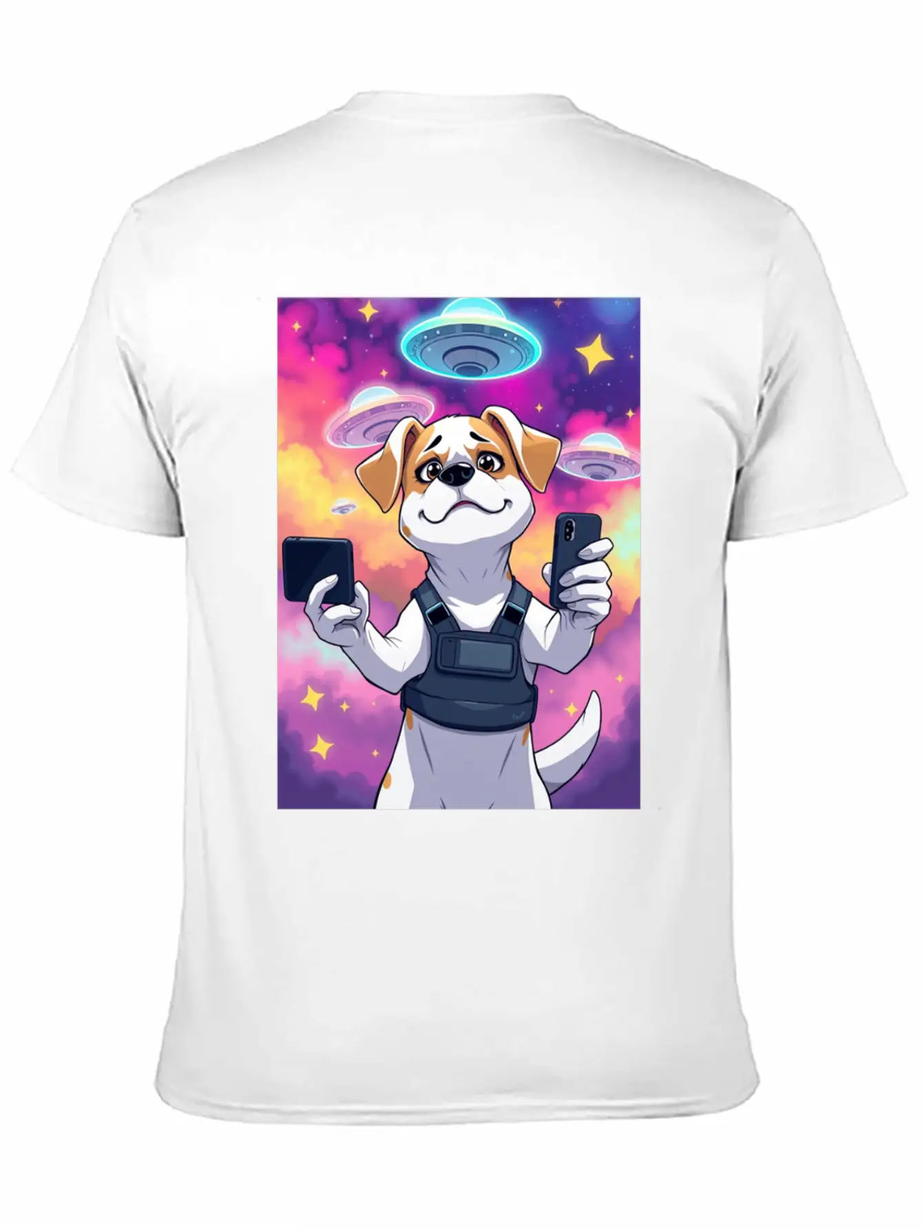 Funny Dog Training Anime Selfie With UFOs Weird Stylish Everyday T-Shirt – Unisex Basic Cotton Tee