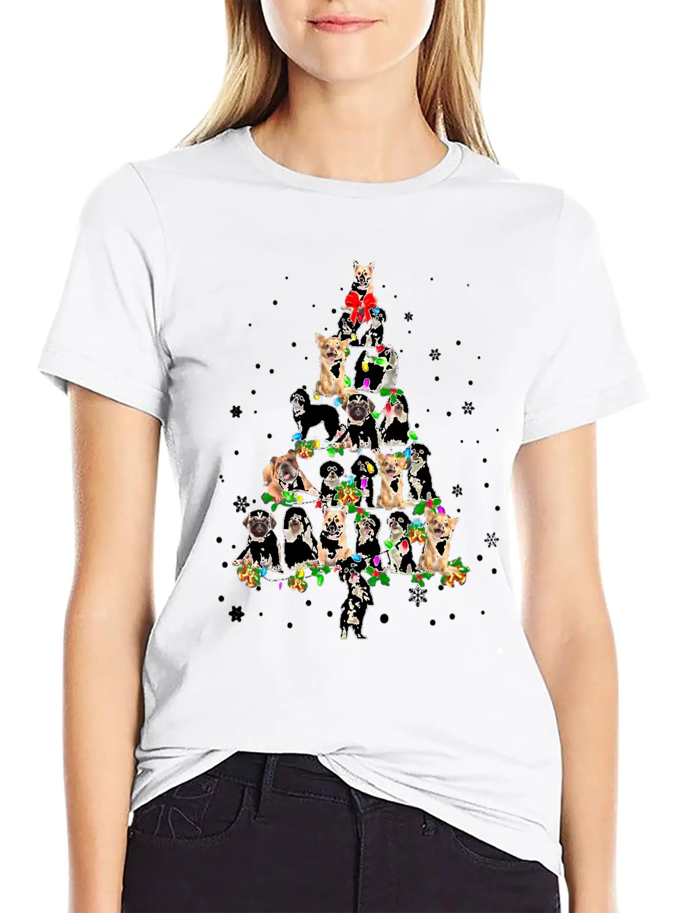 Funny Dog Xmas Tree Unisex Short Sleeve Soft Cotton T-Shirt – Casual Everyday Wear