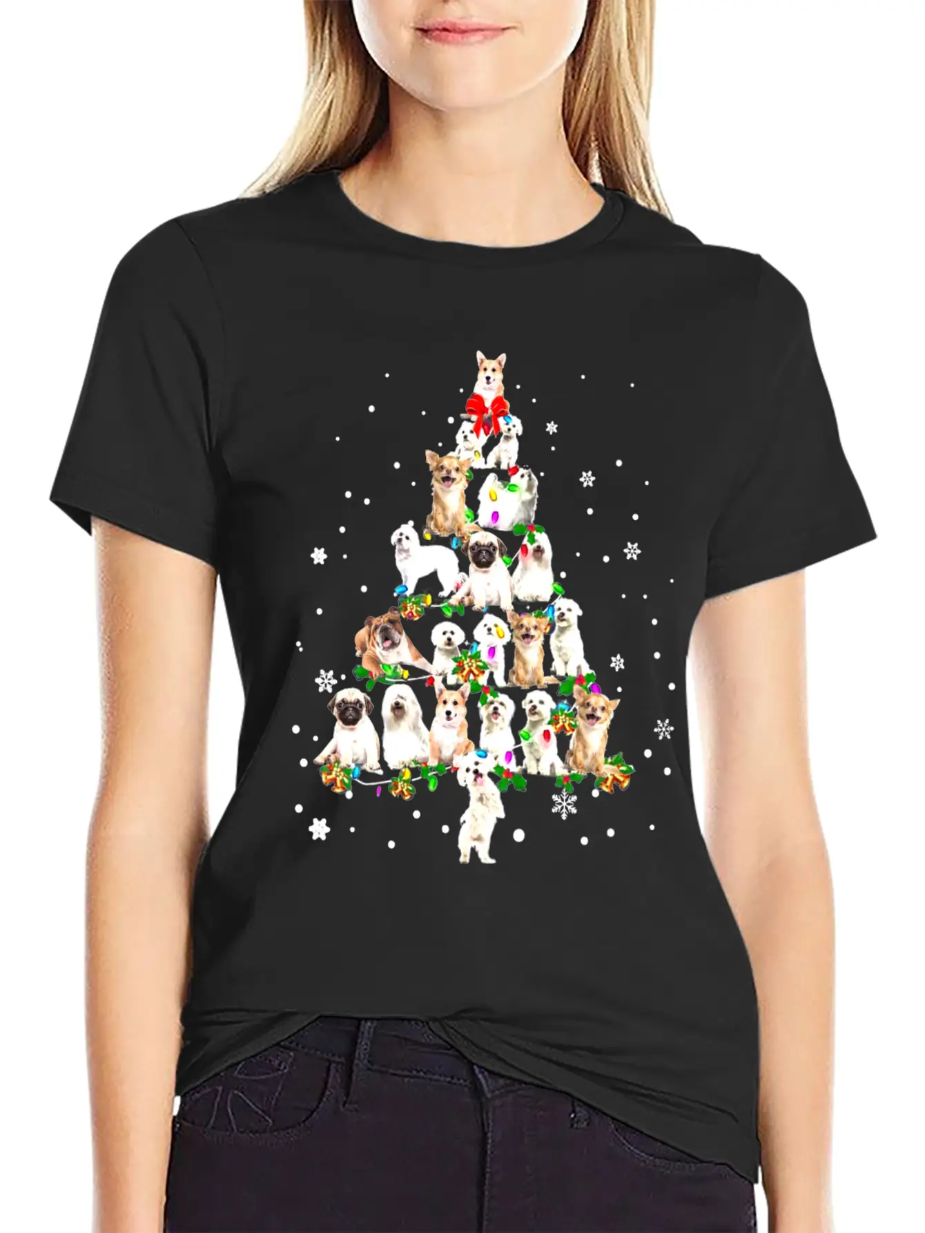 Funny Dog Xmas Tree Unisex Short Sleeve Soft Cotton T-Shirt – Casual Everyday Wear