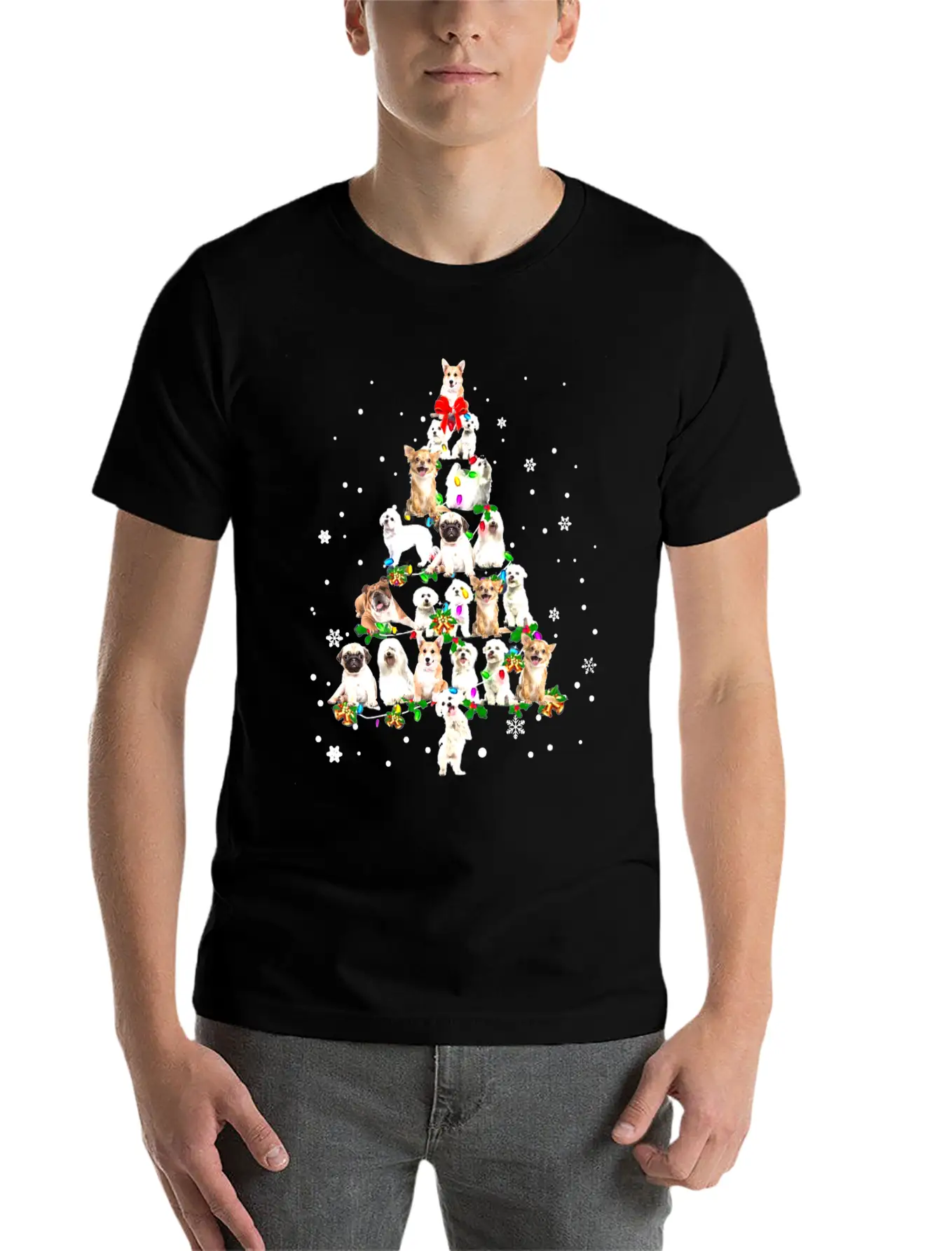 Funny Dog Xmas Tree Unisex Short Sleeve Soft Cotton T-Shirt – Casual Everyday Wear